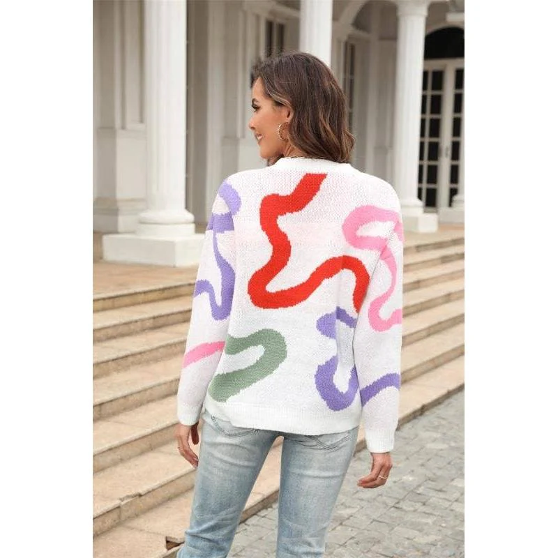 Wild '80s Multi Color Swirl Sweater | Women’s Novelty Knitwear with Bold Intarsia Design [SM–XL] - Image 3