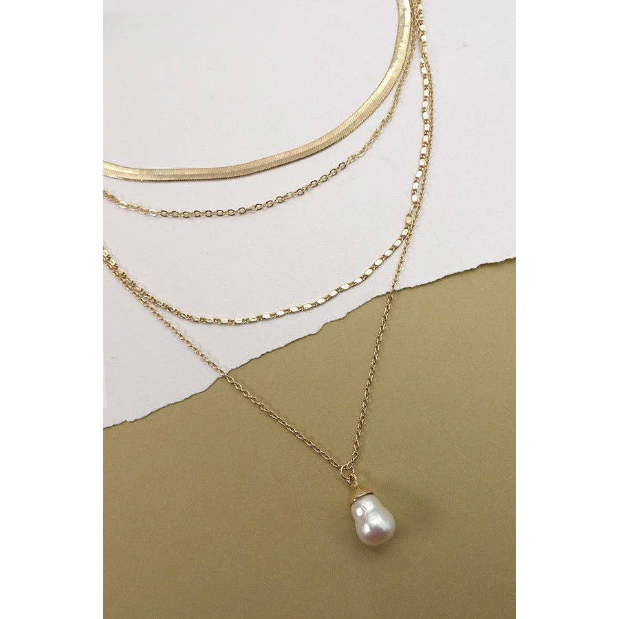 Multi Layer Organic Pearl Charm Drop Necklace - Image 2