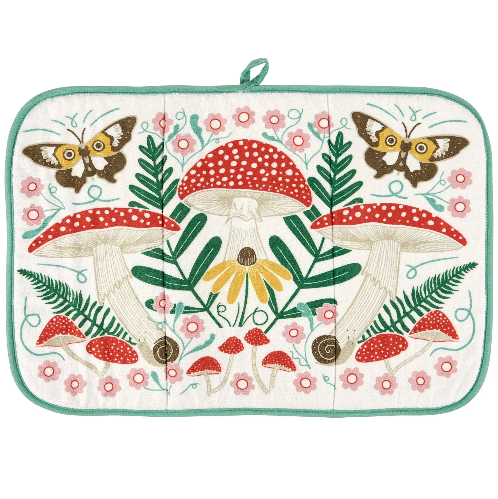 Mushroom Art Ultra-Absorbent Drying Mat | Rustic Nature-themed Dish Drainer Pad | 21" x 14"