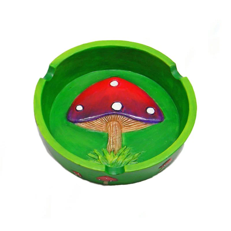 Groovy Mushroom Ashtray in Bright Green and Red | Hand Painted Round Resin Ash Bin  | 4.5" - Image 2