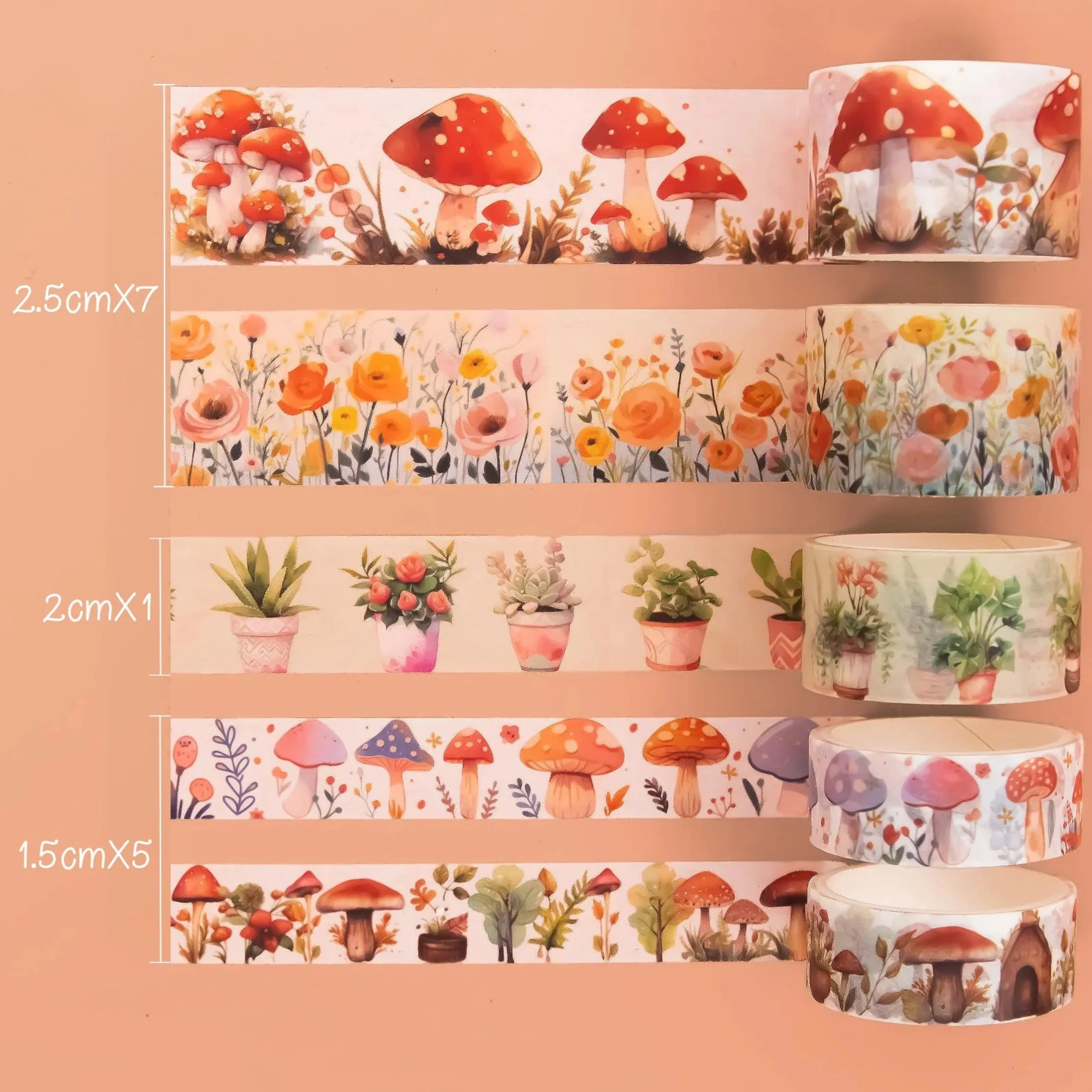 Mushroom Butterfly Washi Tape Set | 13 Rolls Floral & Nature Decorative Tape for Journals, Planners & Crafts - Image 3
