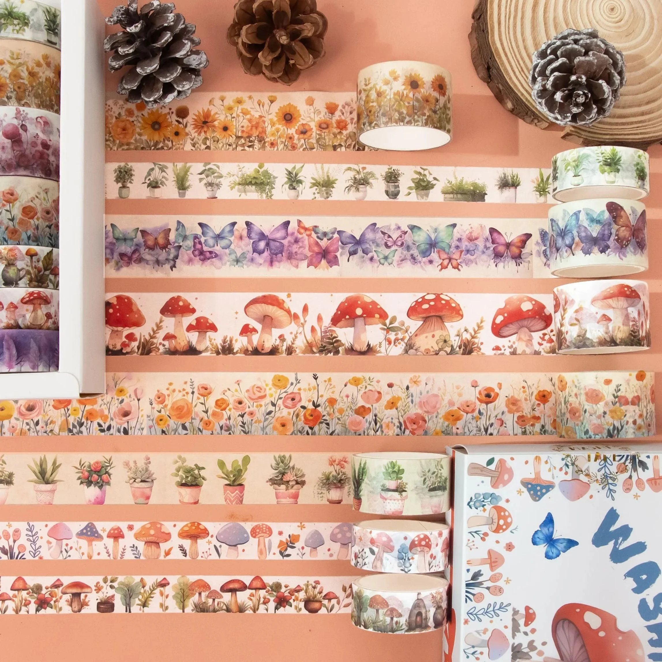 Mushroom Butterfly Washi Tape Set | 13 Rolls Floral & Nature Decorative Tape for Journals, Planners & Crafts - Image 4