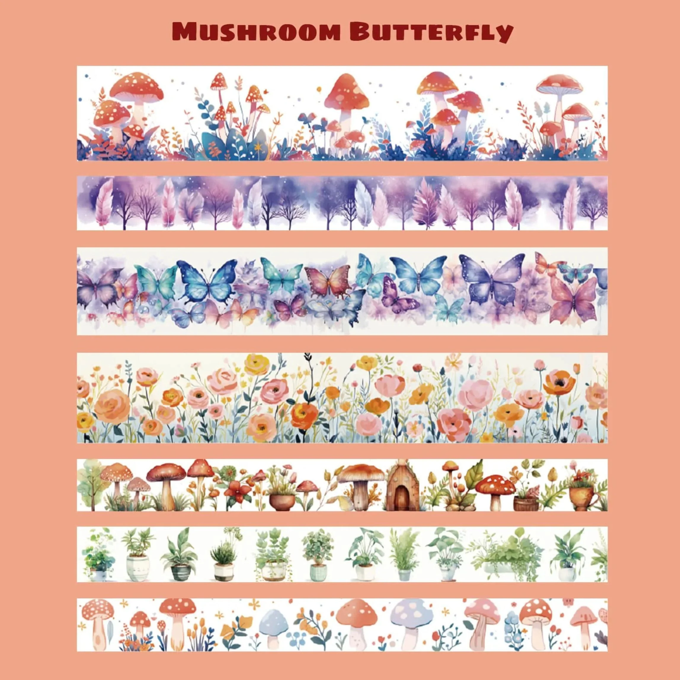 Mushroom Butterfly Washi Tape Set | 13 Rolls Floral & Nature Decorative Tape for Journals, Planners & Crafts - Image 5