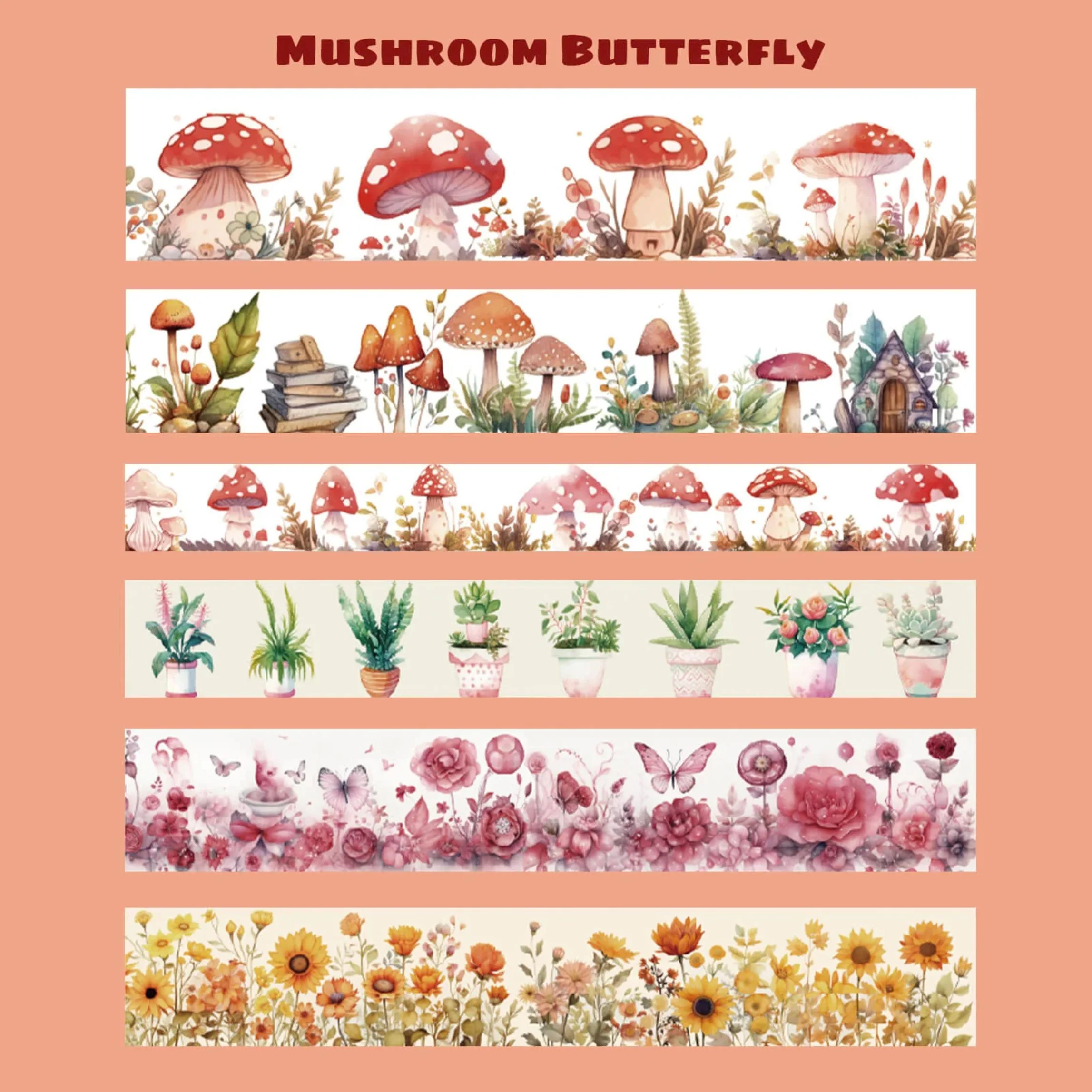 Mushroom Butterfly Washi Tape Set | 13 Rolls Floral & Nature Decorative Tape for Journals, Planners & Crafts - Image 7