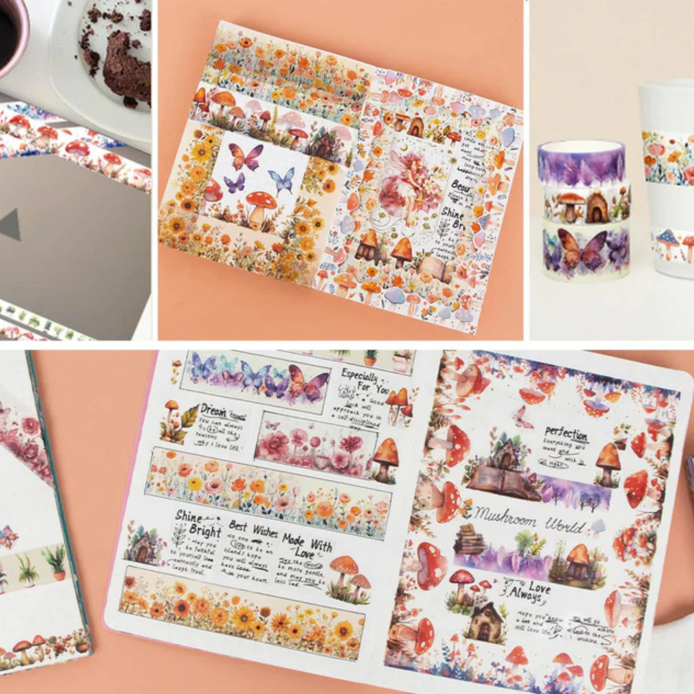 Mushroom Butterfly Washi Tape Set | 13 Rolls Floral & Nature Decorative Tape for Journals, Planners & Crafts - Image 9