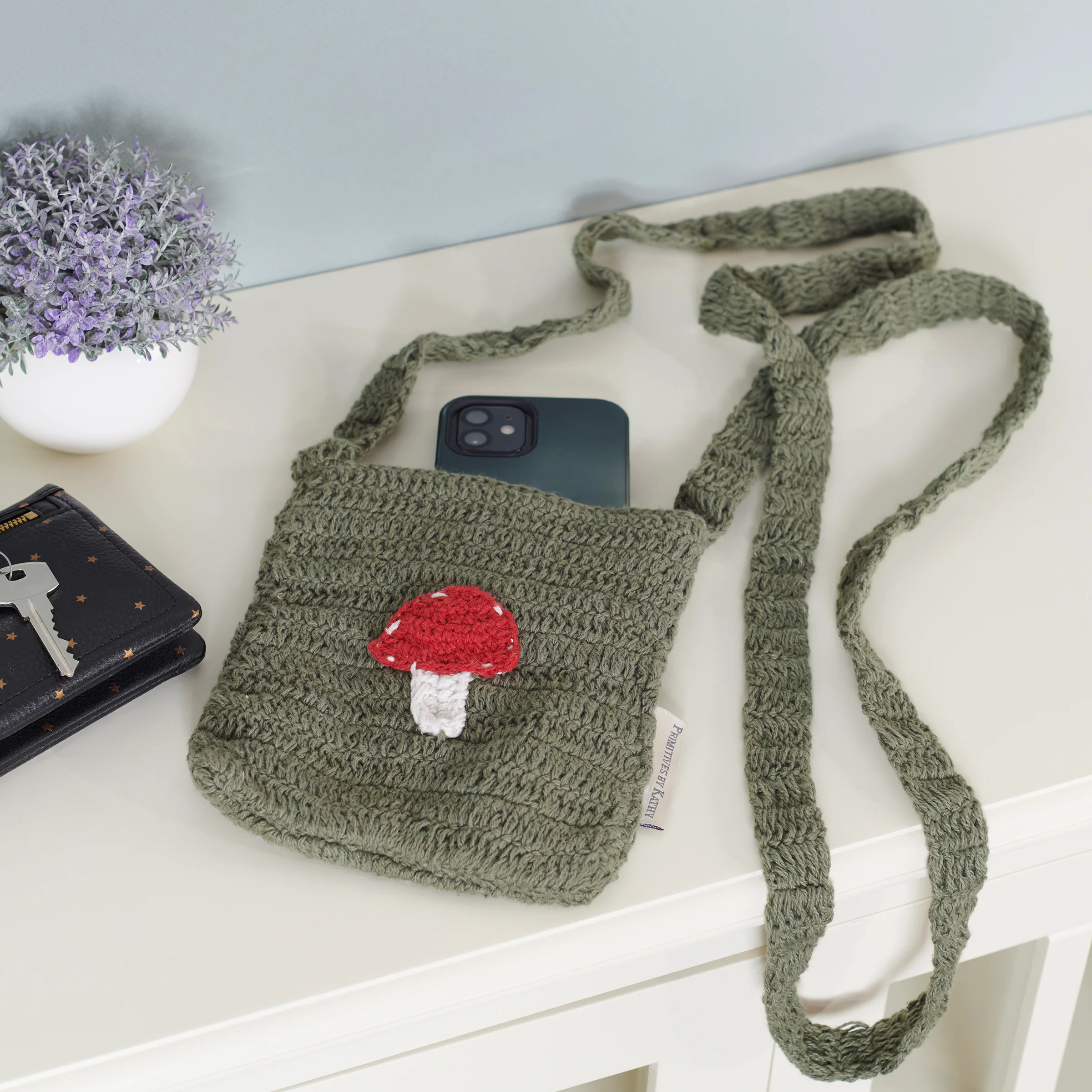 Mushroom Crossbody Bag | Cotton Shoulder Sling Handbag | 6" x 8" - Image 2