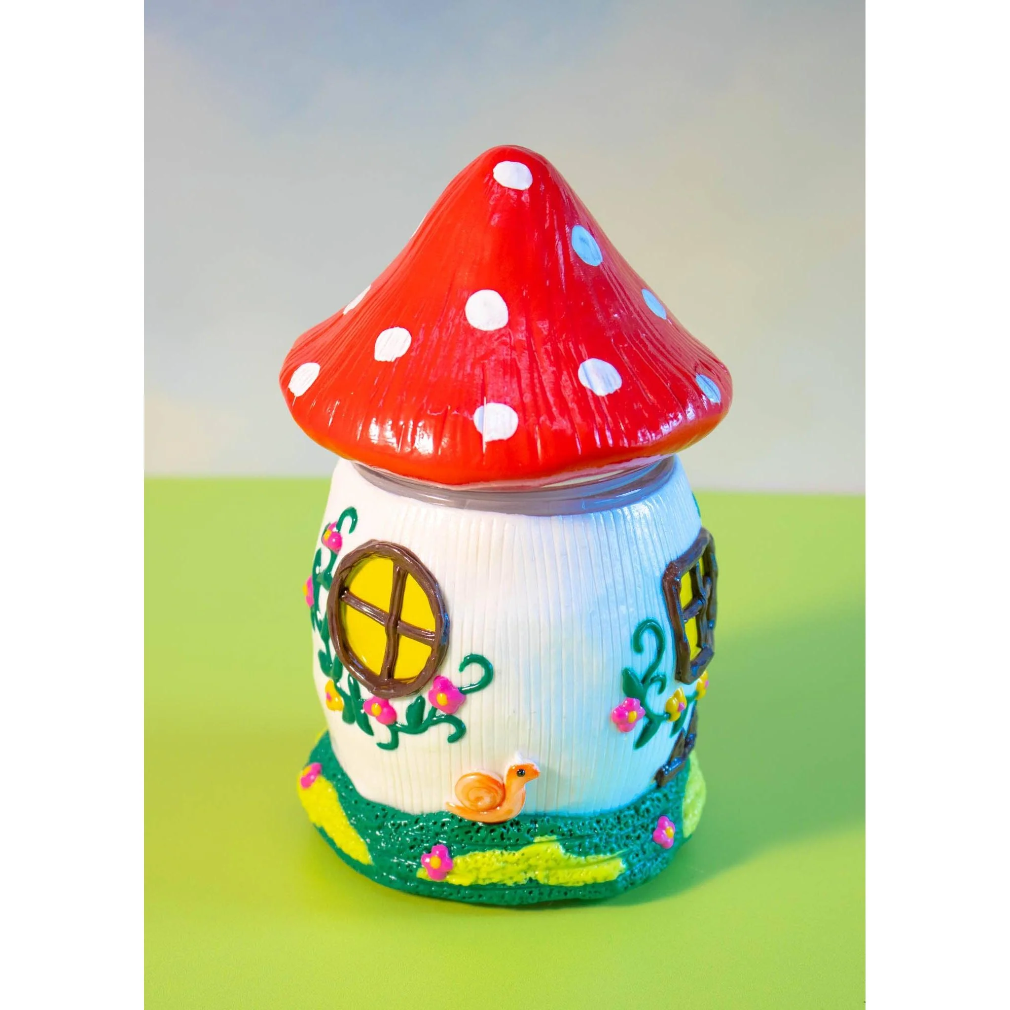 Mushroom House Stash Jar | 3D Shaped Lid Edible Storage Container | 6.25" x 3.5" - Image 3
