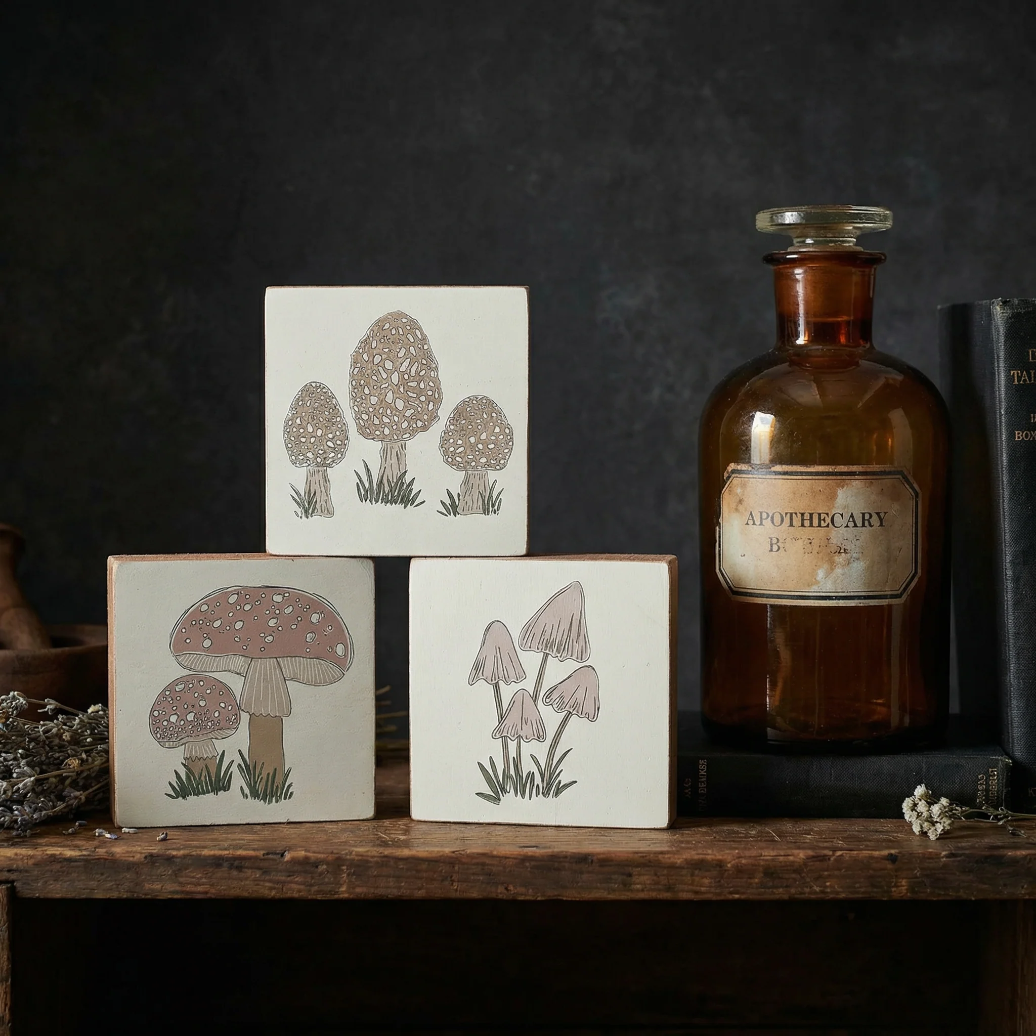 Mushroom Wooden Block Sign Set of 3 | Botanical Mushroom Decor - Image 13