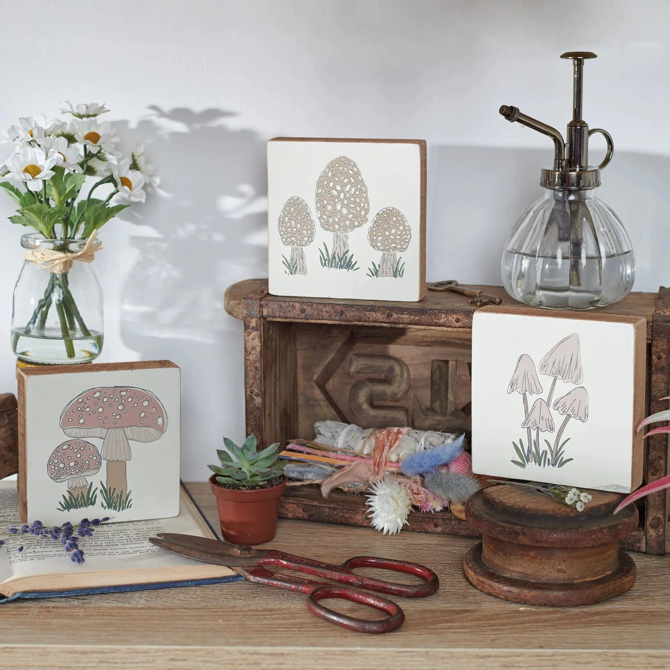 Mushroom Wooden Block Sign Set of 3 | Botanical Mushroom Decor - Image 7