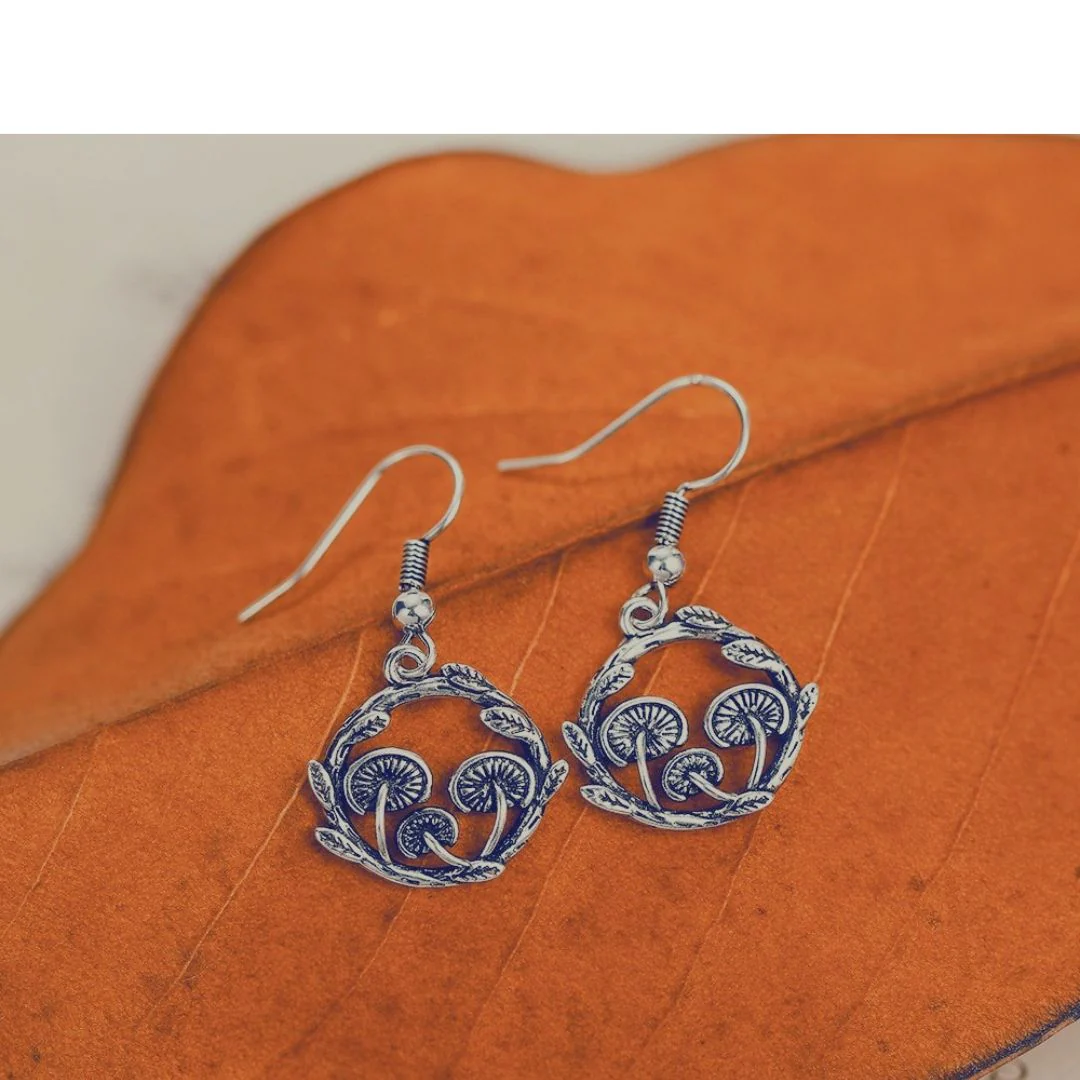 Mushroom Wreath Earrings | Toadstool Dangle Earrings in Antiqued Silver - Image 4