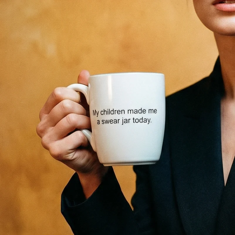 My Children Made Me A Swear Jar Today Ceramic Coffee Mug in Teal and White - Image 3