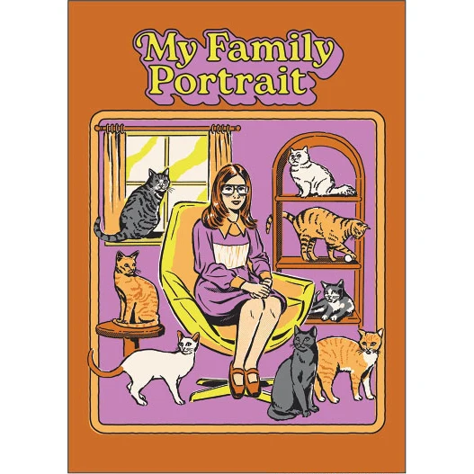 My Family Portrait Cat Lady Magnet | '80s Children's Book Style Satirical Art by Steven Rhodes | 2.5" X 3.5"