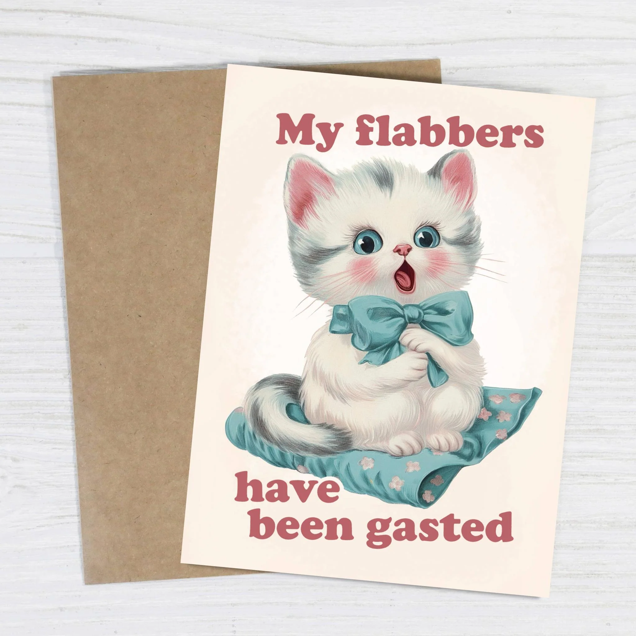 My Flabbers Have Been Gasted Cute Funny Kitten Card | Silly Surprise Blank Greeting Card - Image 2