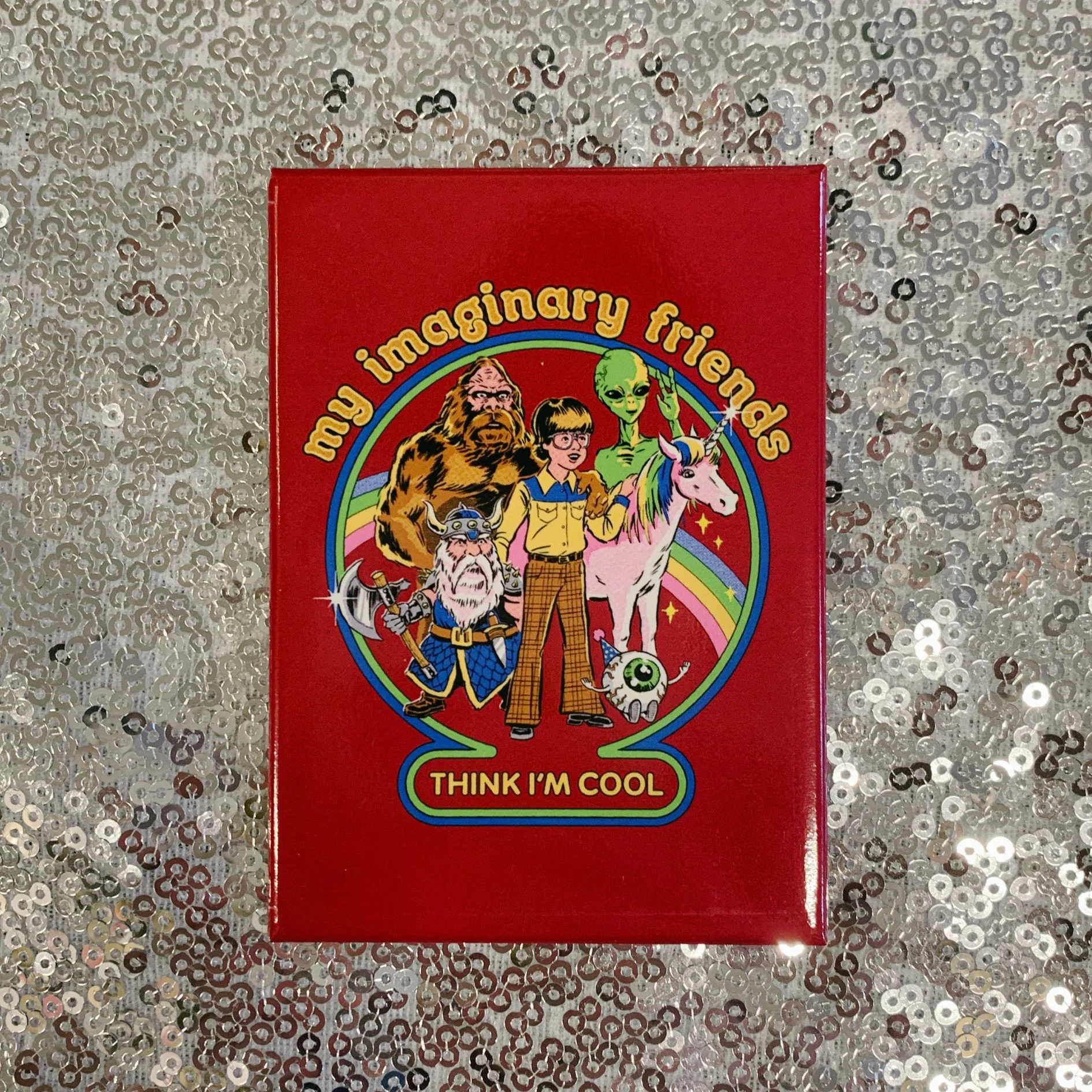 My Imaginary Friends Think I'm Cool Fridge Magnet | '80s Children's Book Style Satirical Art by Steven Rhodes | 2.5" X 3.5" - Image 3