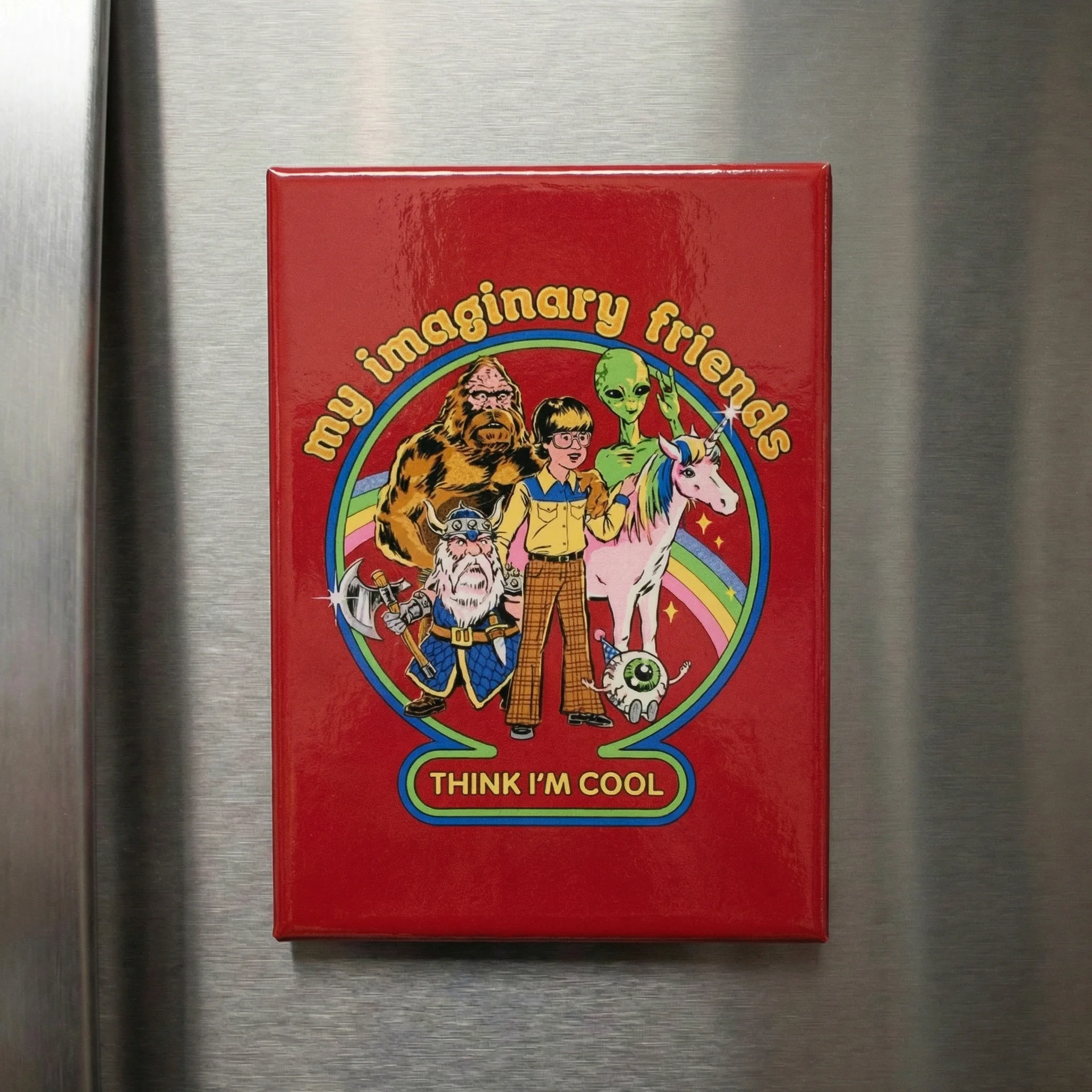 My Imaginary Friends Think I'm Cool Fridge Magnet | '80s Children's Book Style Satirical Art by Steven Rhodes | 2.5" X 3.5" - Image 7