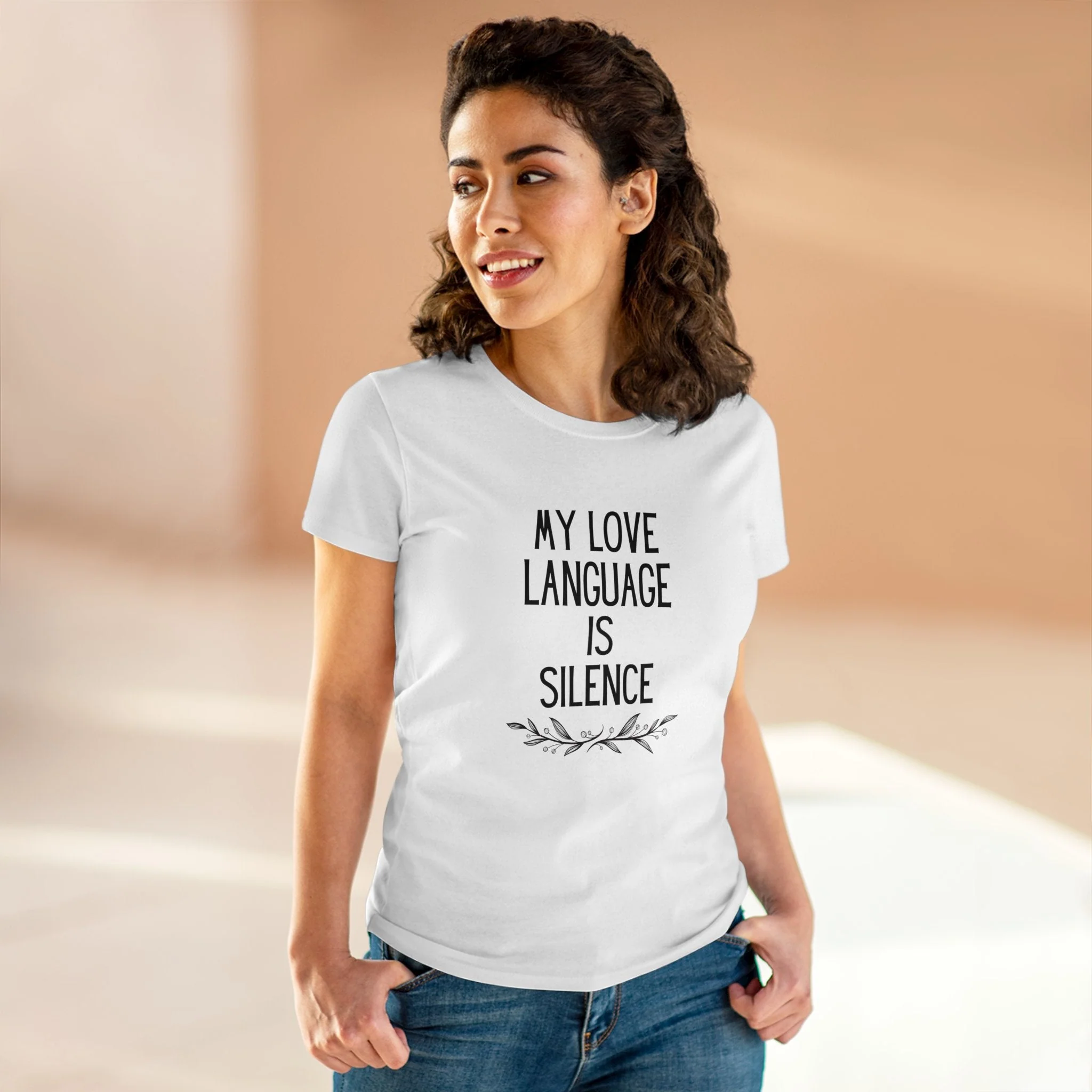 My Love Language is Silence Women's Midweight Cotton Tee - Image 3