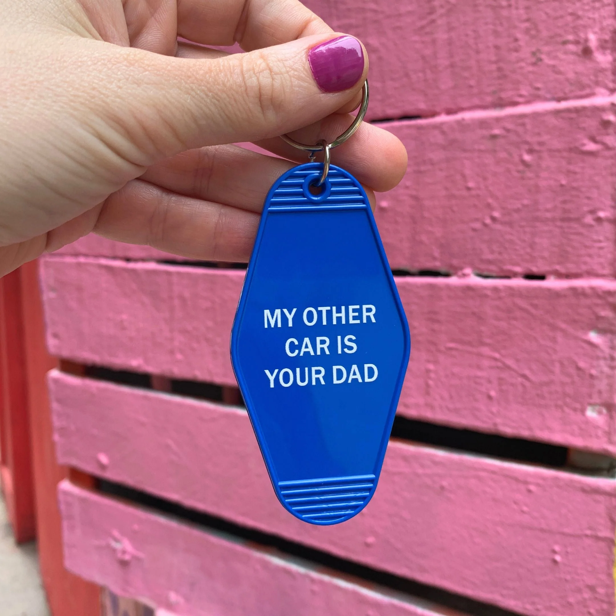 My Other Car Is Your Dad Motel Keychain in Blue - Image 2
