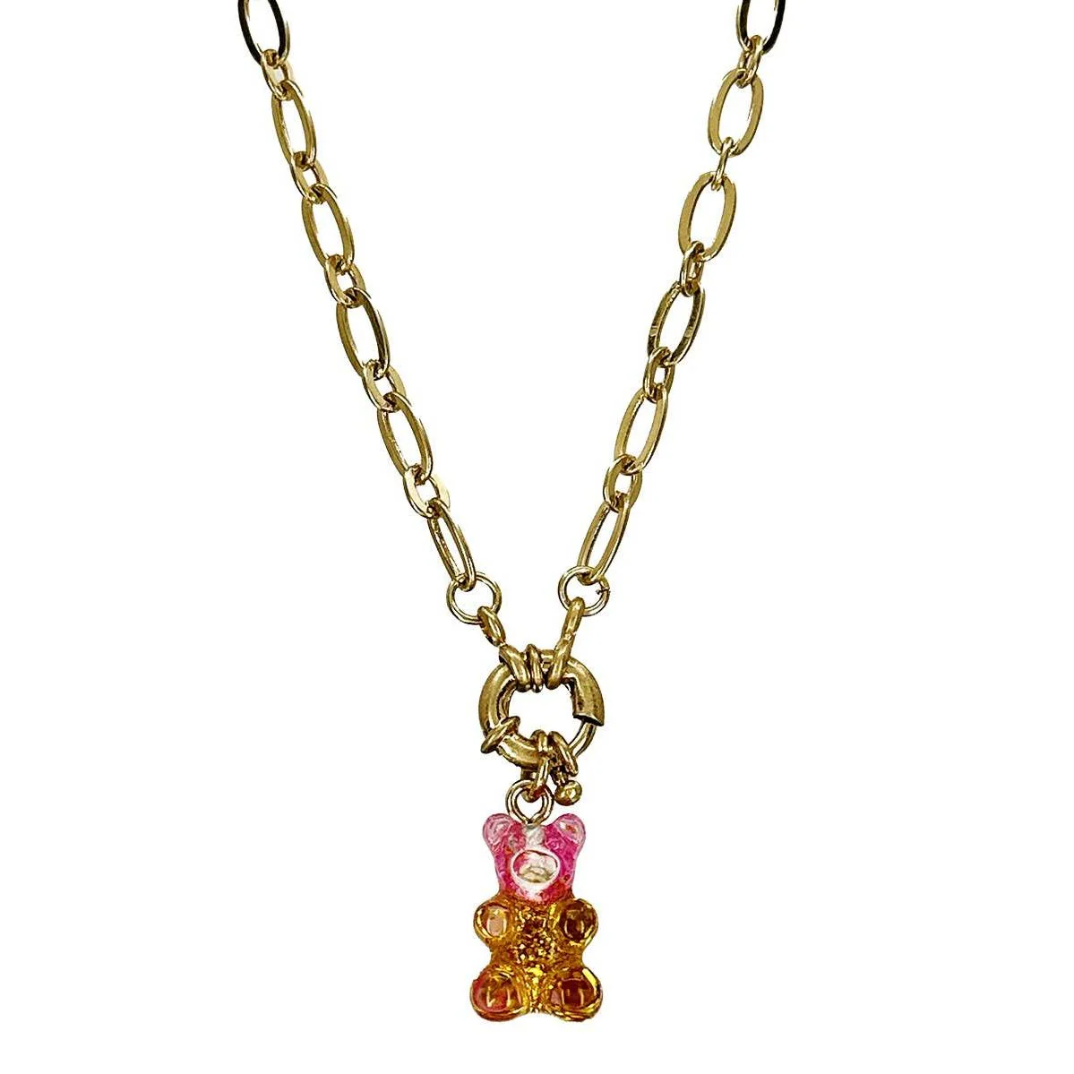 Gradient Gummy Bear Necklace on Gold Chain | Y2K Pink-Purple or Pink-Gold Candy Pendant - Image 10