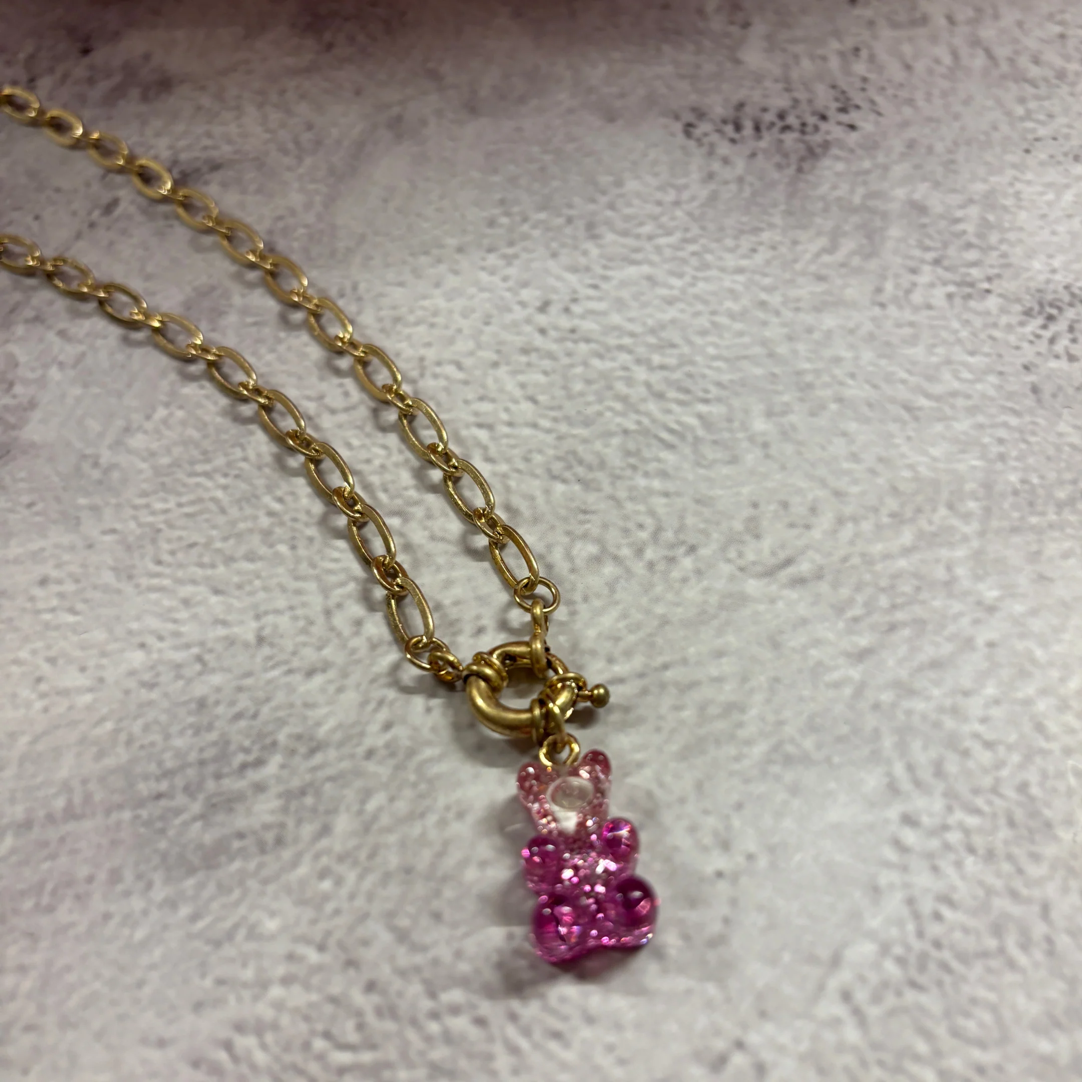 Gradient Gummy Bear Necklace on Gold Chain | Y2K Pink-Purple or Pink-Gold Candy Pendant - Image 19