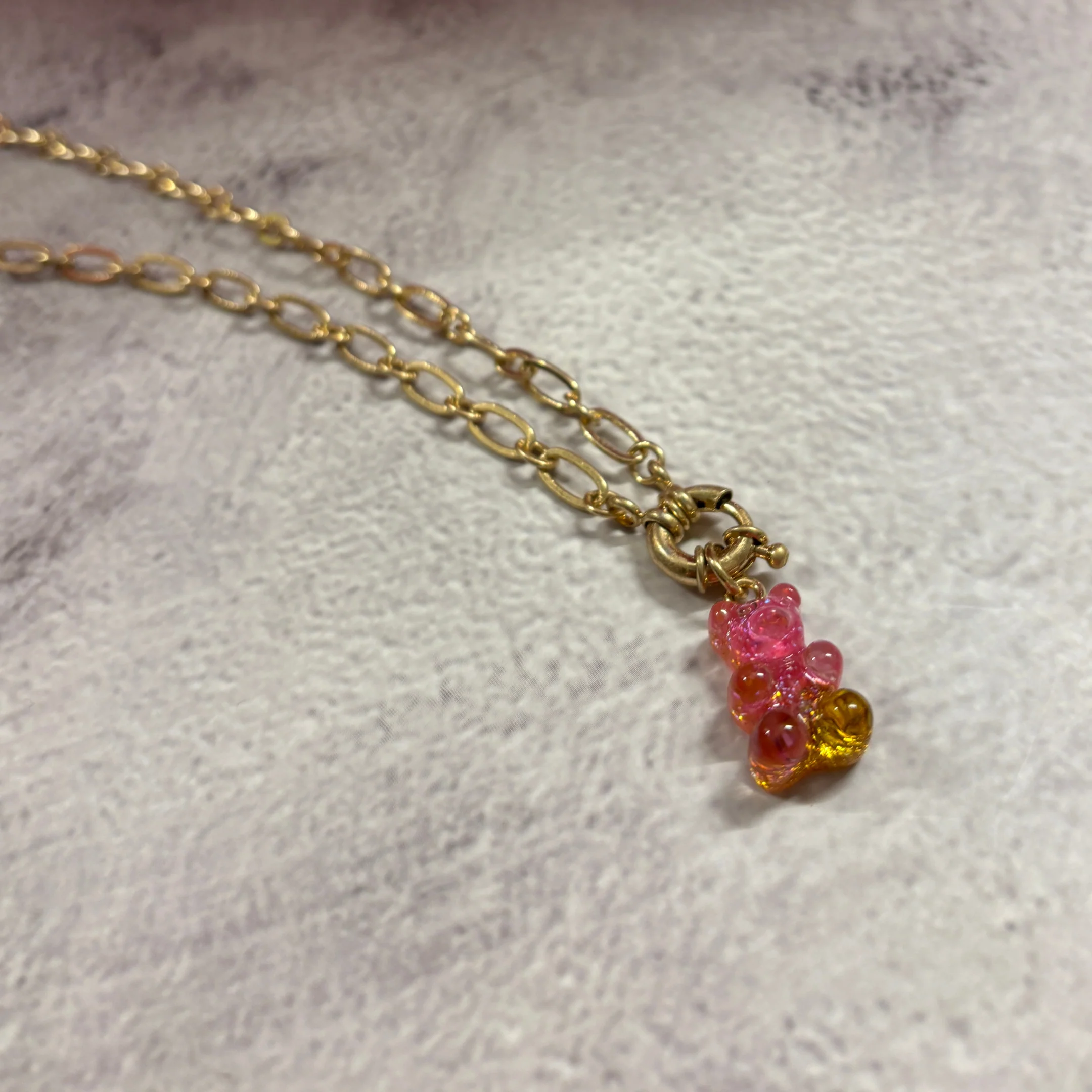 Gradient Gummy Bear Necklace on Gold Chain | Y2K Pink-Purple or Pink-Gold Candy Pendant - Image 22