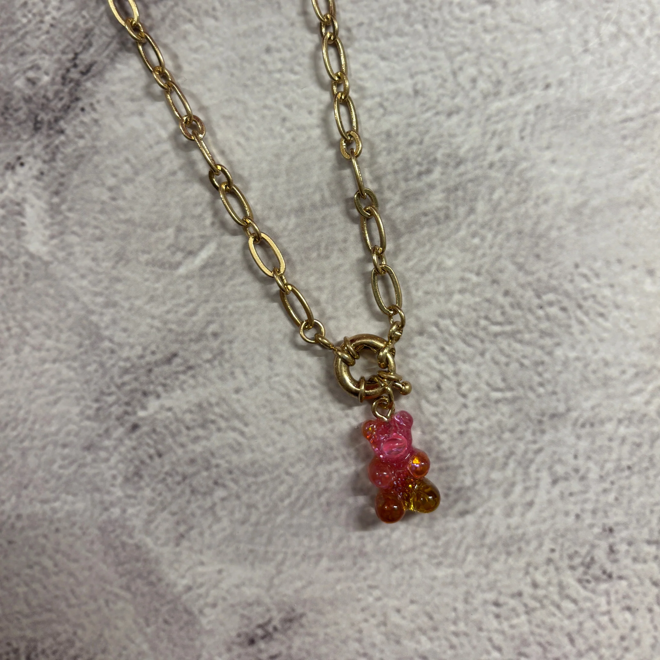 Gradient Gummy Bear Necklace on Gold Chain | Y2K Pink-Purple or Pink-Gold Candy Pendant - Image 23
