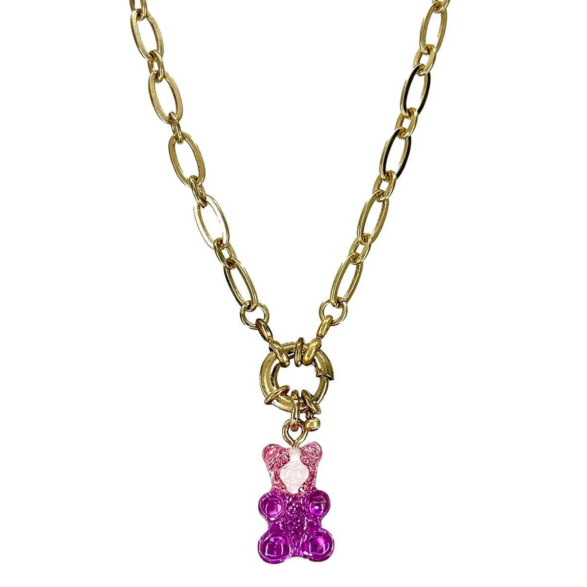 Gradient Gummy Bear Necklace on Gold Chain | Y2K Pink-Purple or Pink-Gold Candy Pendant - Image 3