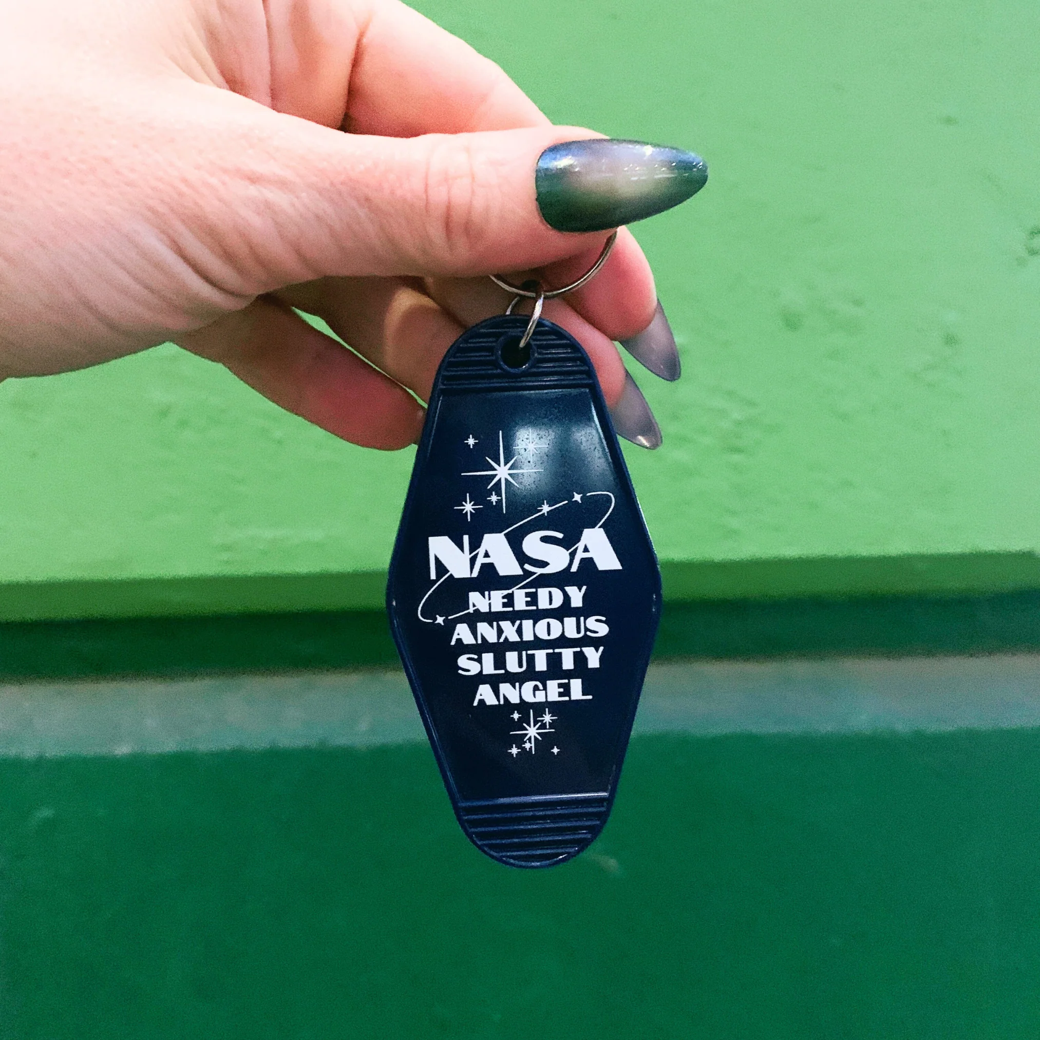 Needy Anxious Slutty Angel Space Explorer Motel Style Keychain in Dark Blue - Image 2