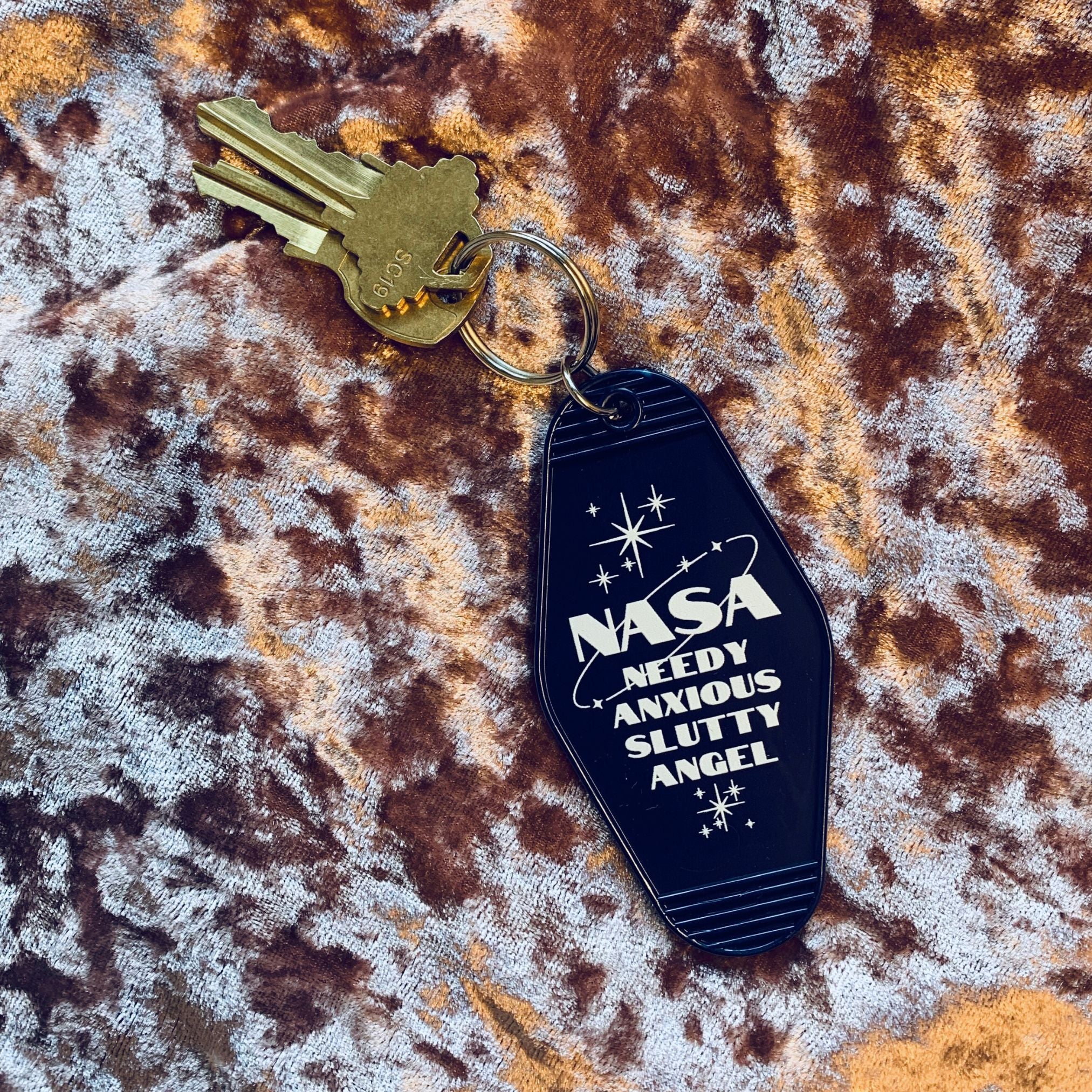 Needy Anxious Slutty Angel Space Explorer Motel Style Keychain in Dark Blue - Image 4