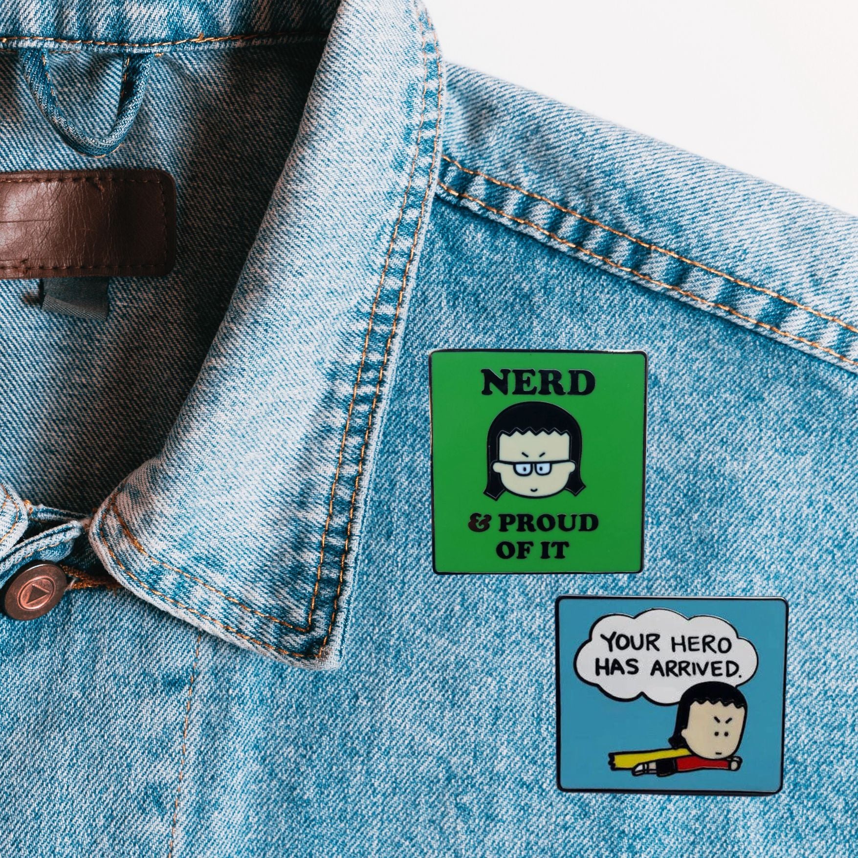 "Nerd & Proud Of It" Square Enamel Pin in Green | Lapel Pin Badges - Image 2
