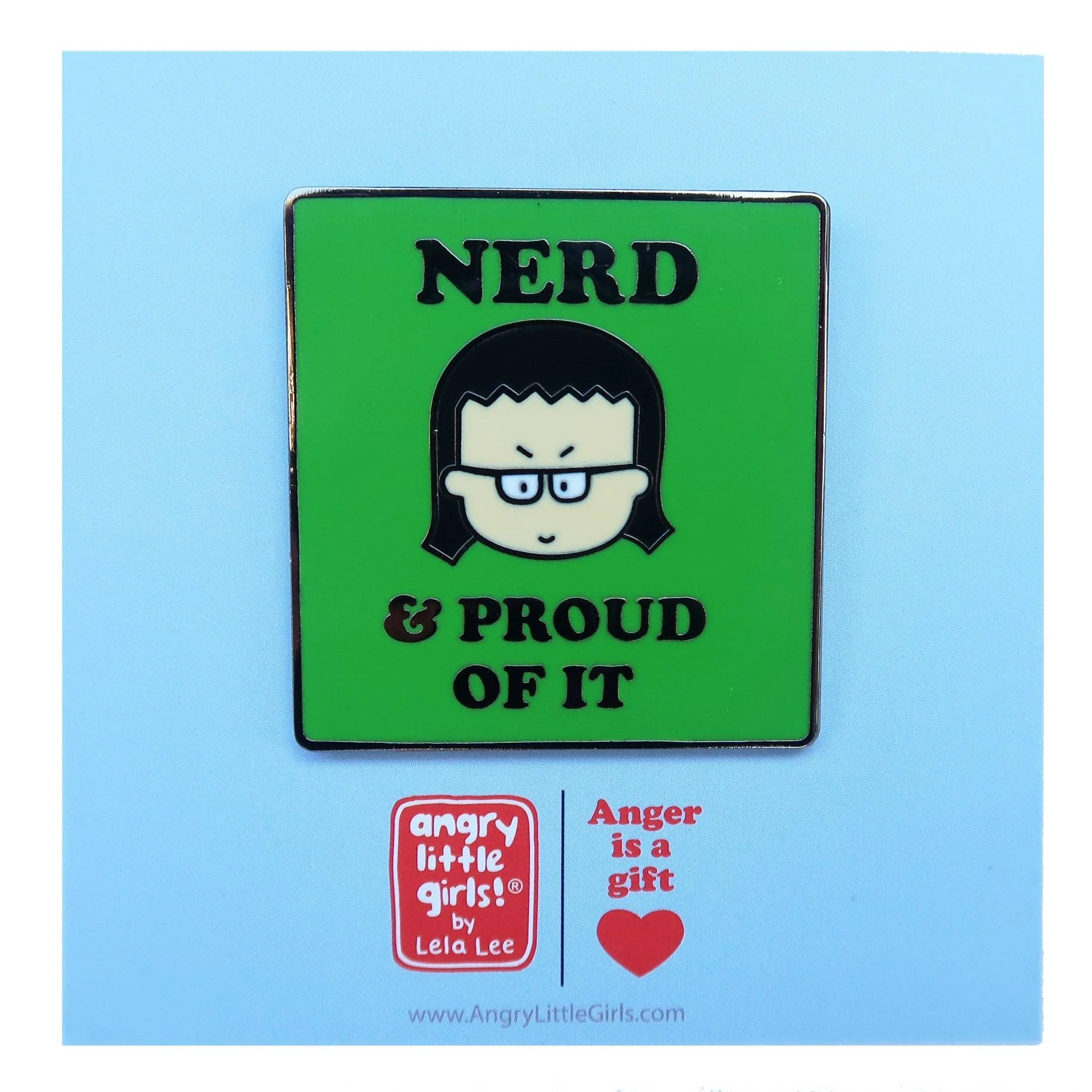 "Nerd & Proud Of It" Square Enamel Pin in Green | Lapel Pin Badges - Image 3