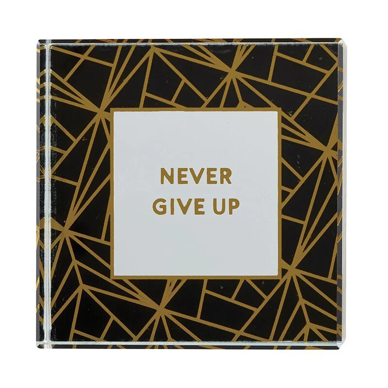 Never Give Up 3"x3" Paperweight | Black Geometric Pattern - Image 3
