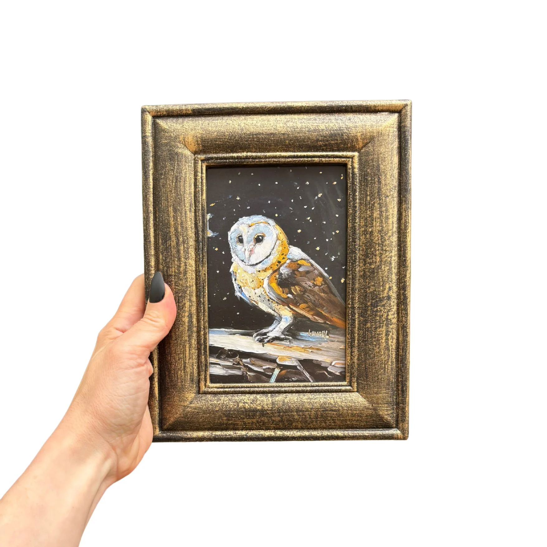 Night Barn Owl Framed Art | Halloween Vintage Style Desk Room Home Decor | 7" x 8.75" - Image 2