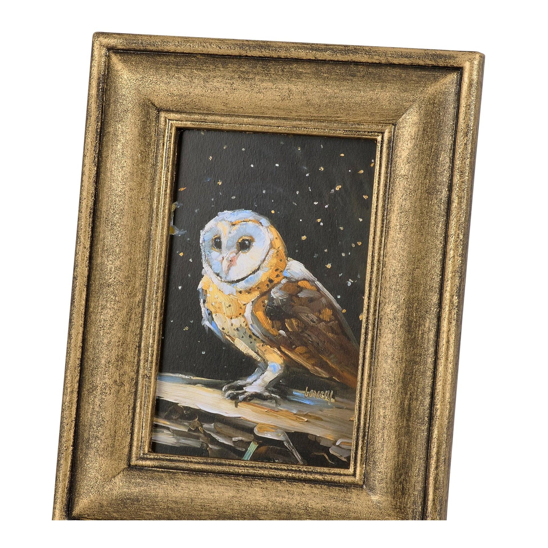 Night Barn Owl Framed Art | Halloween Vintage Style Desk Room Home Decor | 7" x 8.75" - Image 4
