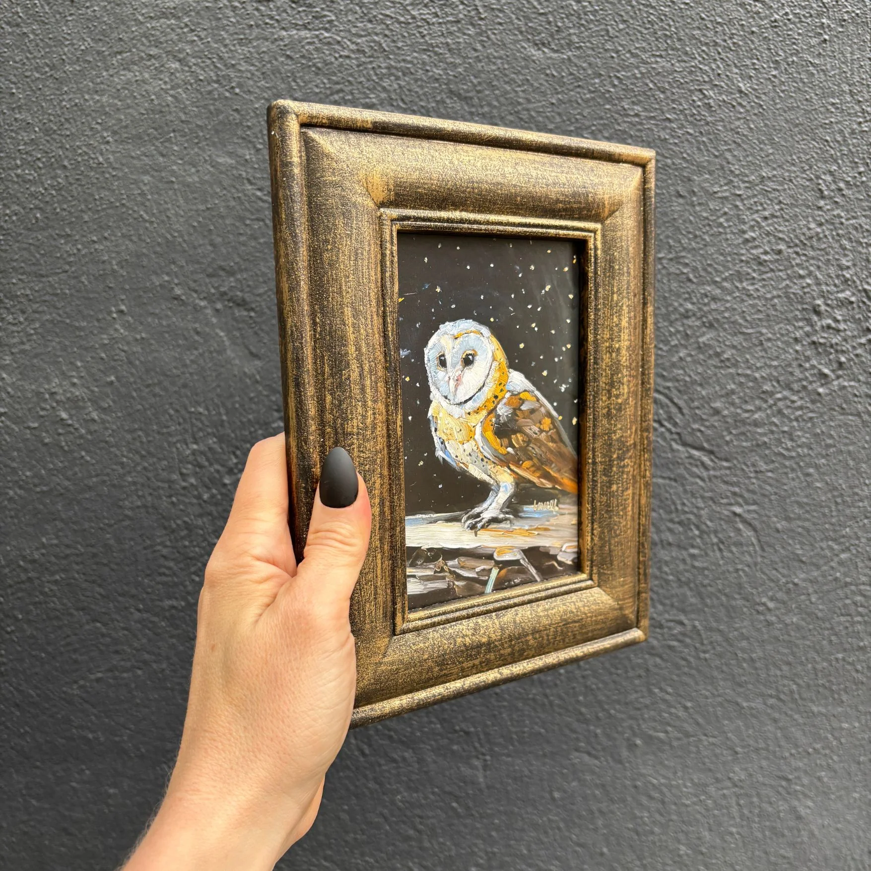 Night Barn Owl Framed Art | Halloween Vintage Style Desk Room Home Decor | 7" x 8.75" - Image 6