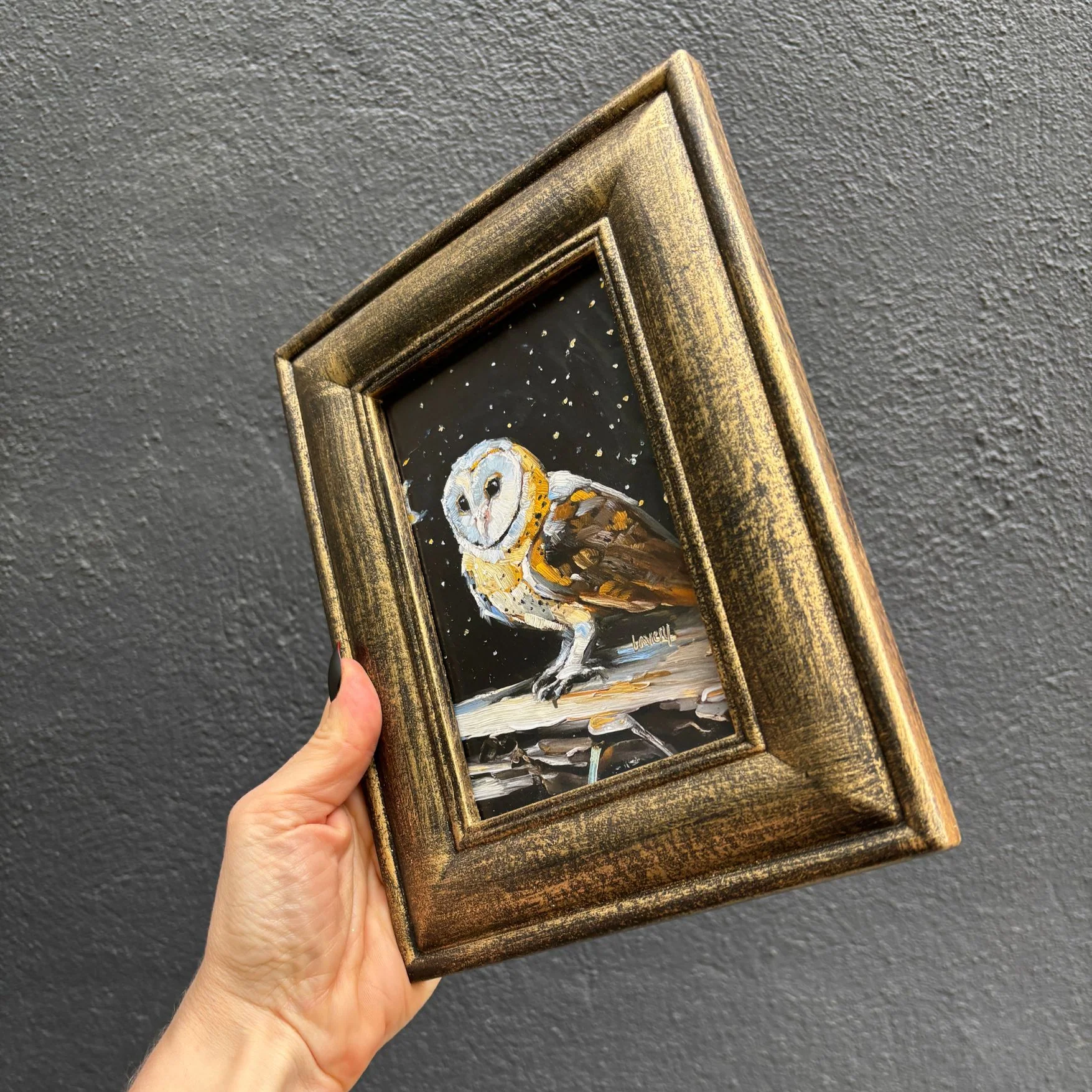 Night Barn Owl Framed Art | Halloween Vintage Style Desk Room Home Decor | 7" x 8.75" - Image 7