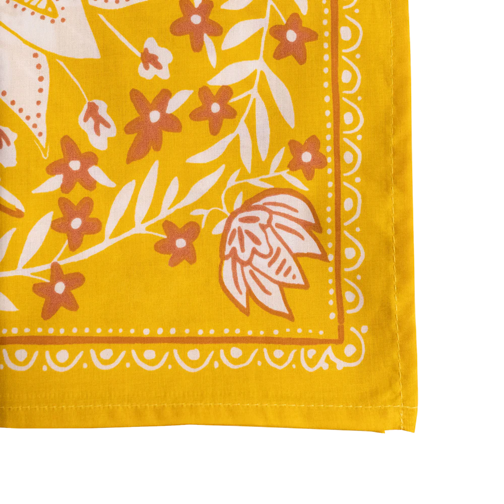 Antonia Bandana in Gold with Cream Flowers | Handmade in India | Cotton Scarf Headwrap | 22'' x 22'' - Image 3