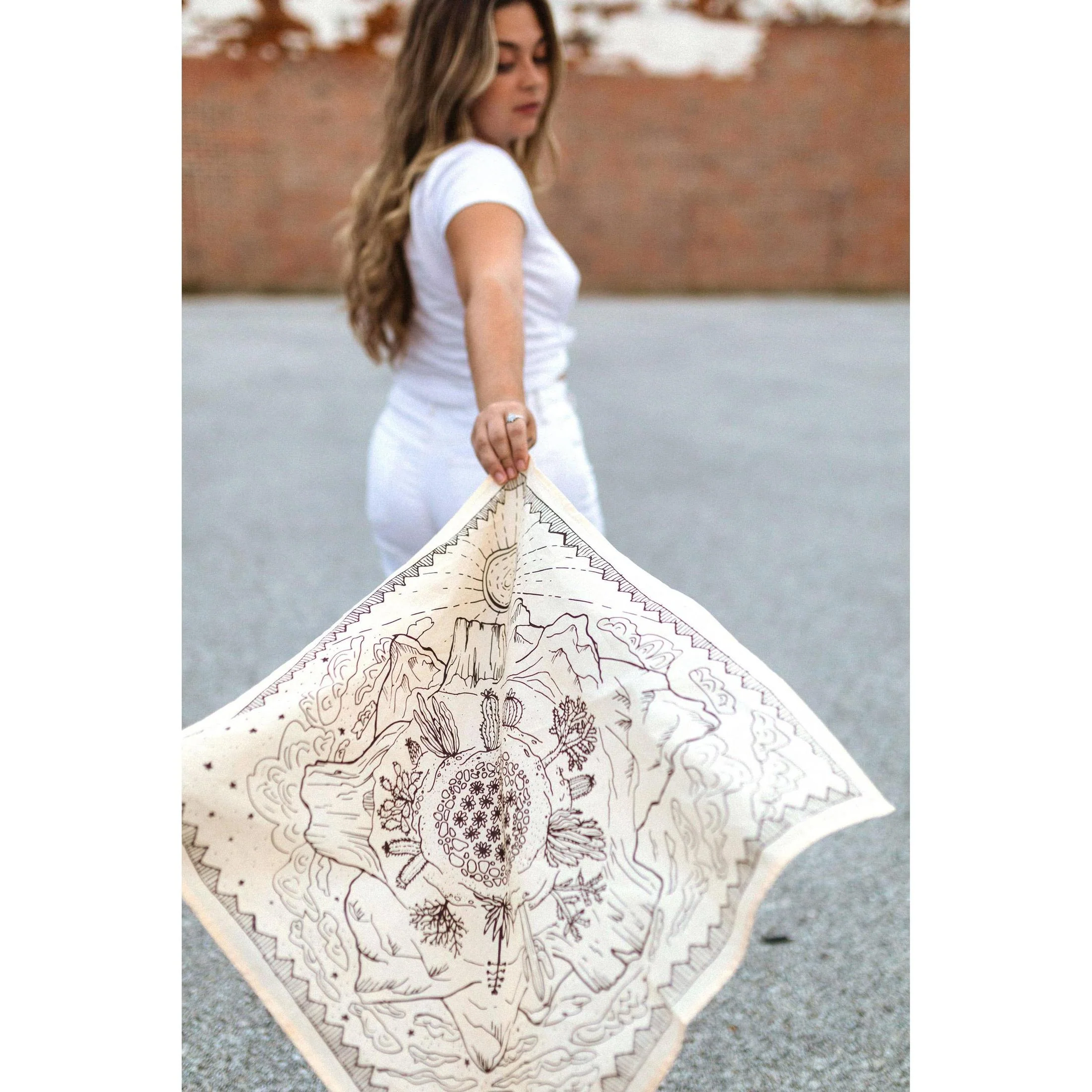 Desert Bandana in Off white | Handmade in India | Cotton Scarf Headtie | 22'' x 22'' - Image 5