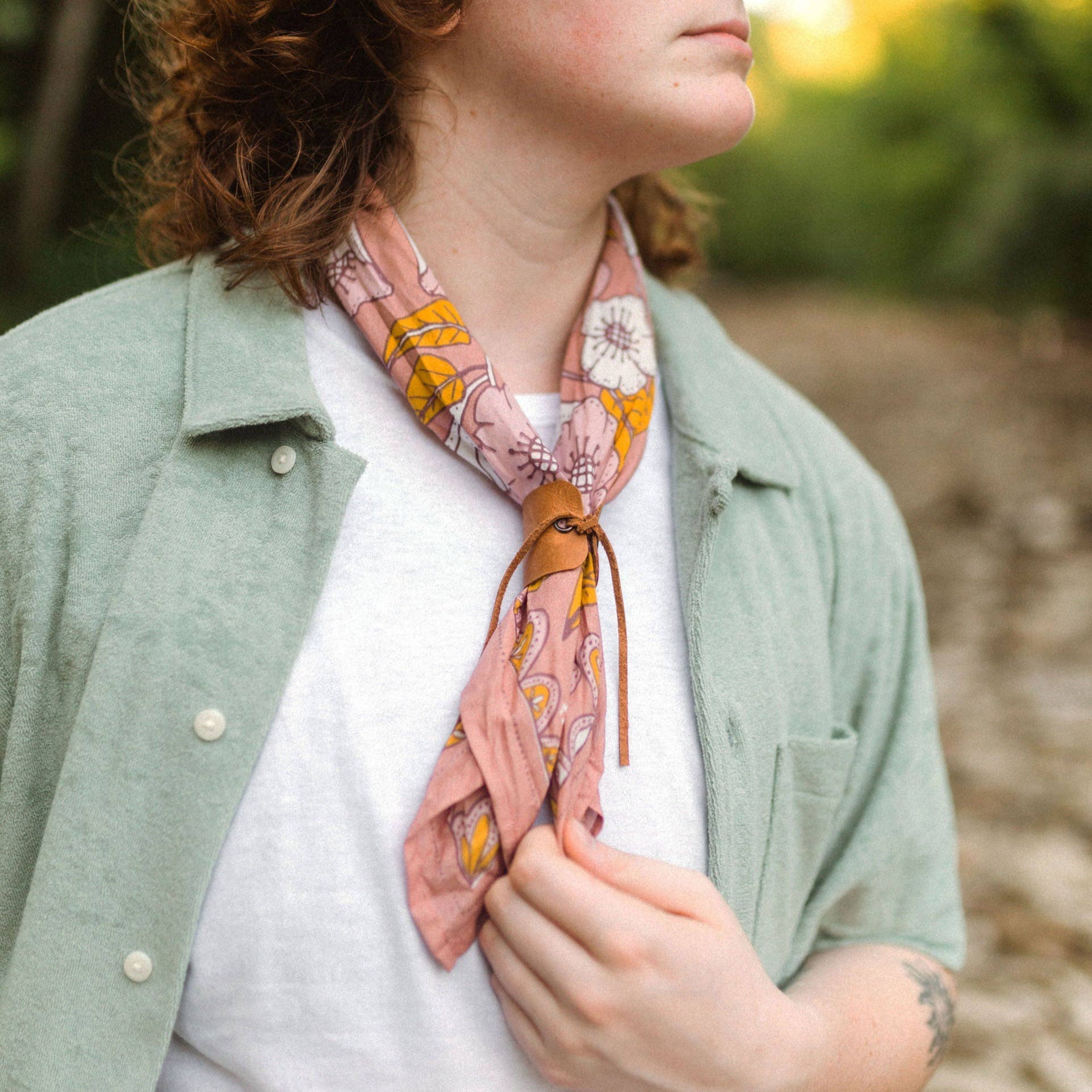 Evangeline Bandana in Pink with Floral Designs | Handmade in India | Cotton Scarf Neckerchief | 22'' x 22'' - Image 2