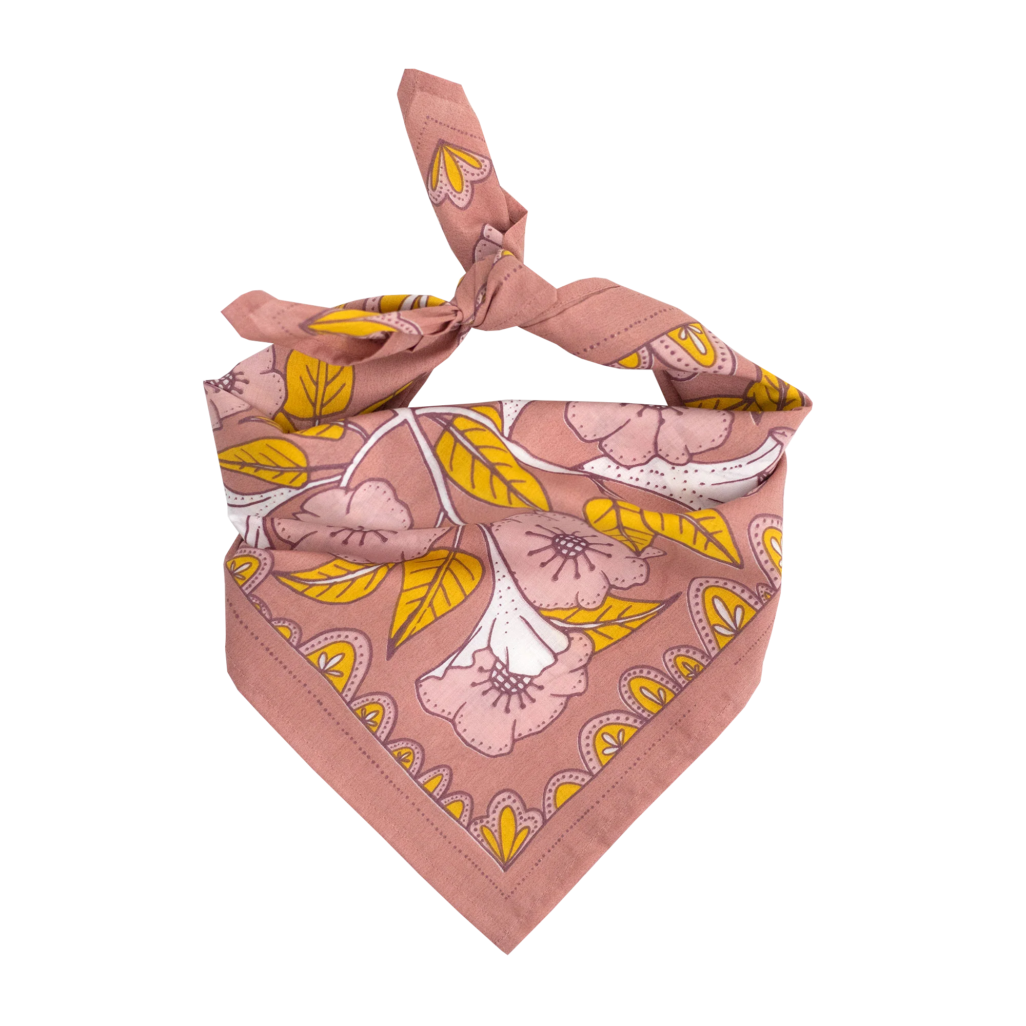 Evangeline Bandana in Pink with Floral Designs | Handmade in India | Cotton Scarf Neckerchief | 22'' x 22'' - Image 3