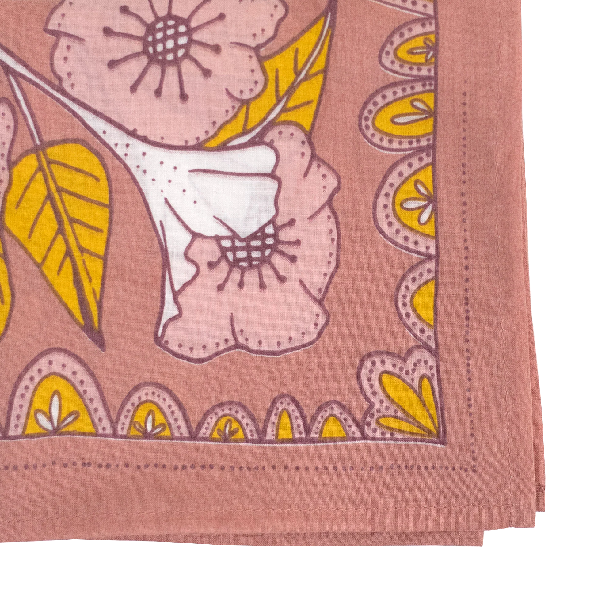 Evangeline Bandana in Pink with Floral Designs | Handmade in India | Cotton Scarf Neckerchief | 22'' x 22'' - Image 4