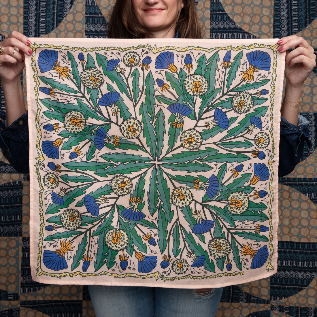 Dandy Bandana | Dandelions Flower Handmade in India | Premium Cotton Scarf | 22'' x 22'' - Image 5