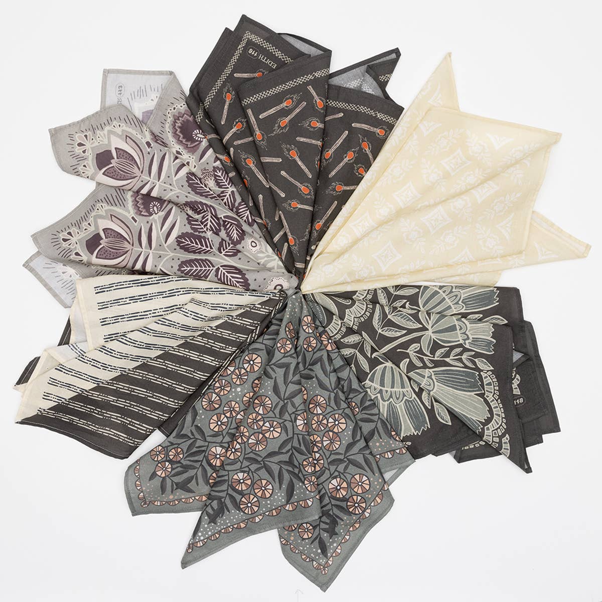 Evelyn Bandana in Charcoal Gray with Floral Pattern | Handmade in India | Cotton Scarf Neckerchief | 22'' x 22'' - Image 6