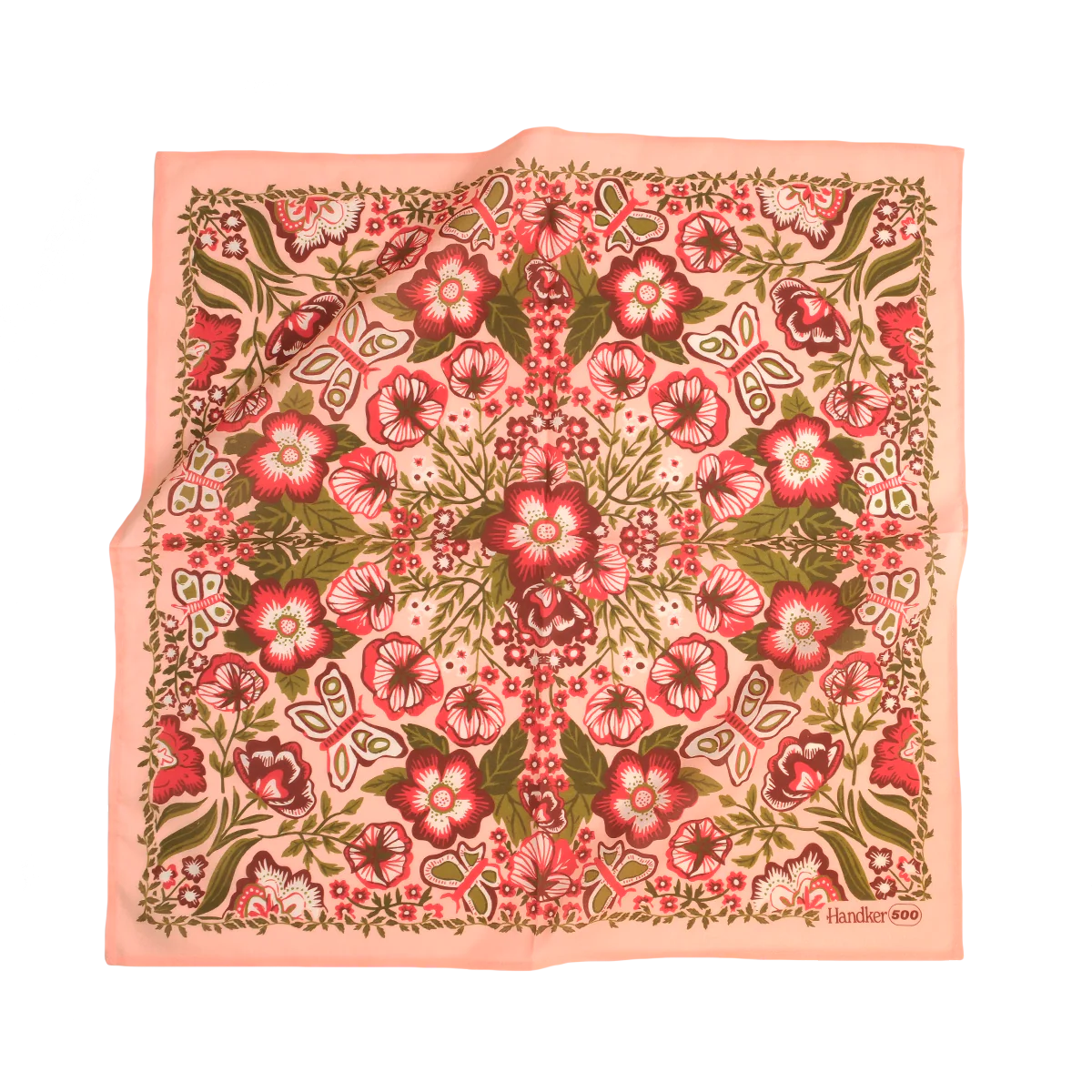 Sylvia Bandana in Pinks, Green, & Cream Floral | Handmade in India | Cotton Flower Designs Handkerchief | 22'' x 22''