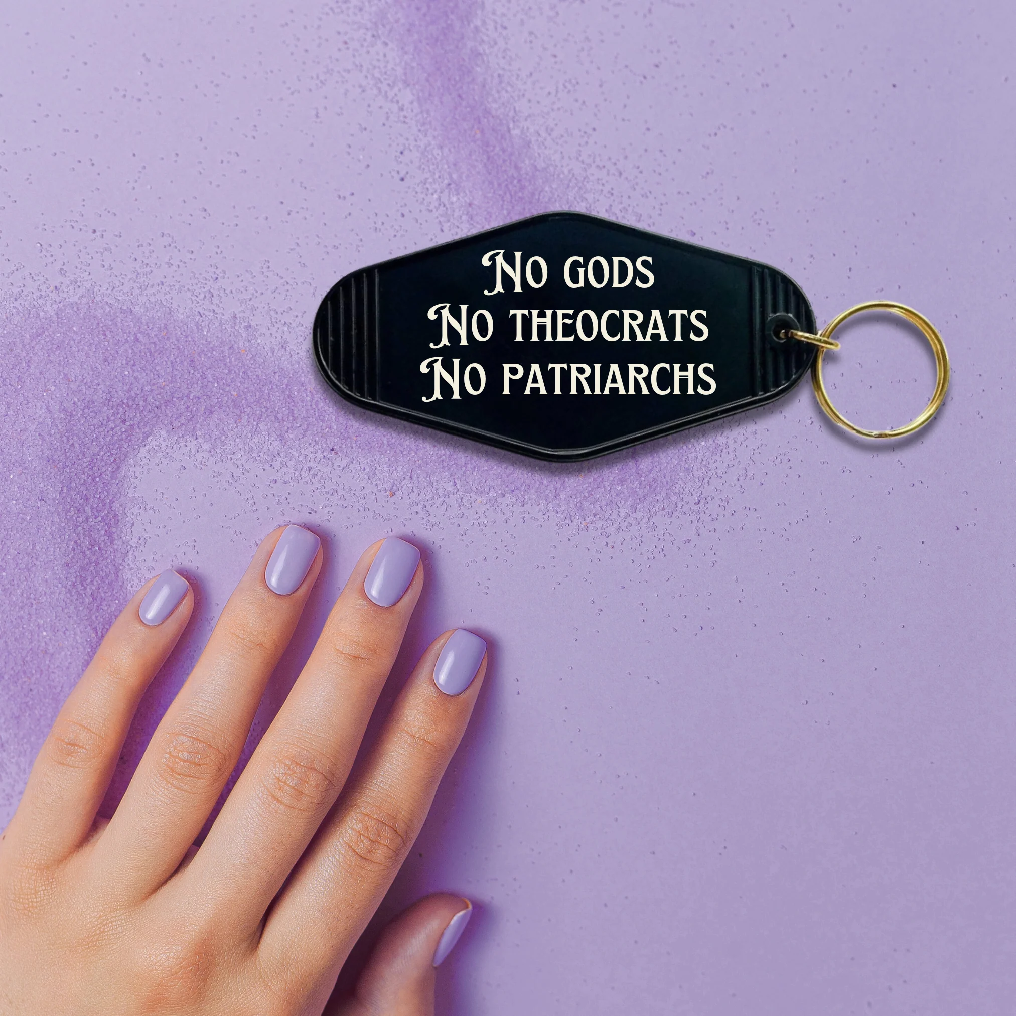 No Gods No Theocrats No Patriarchs Motel Style Keychain in Black - Image 2