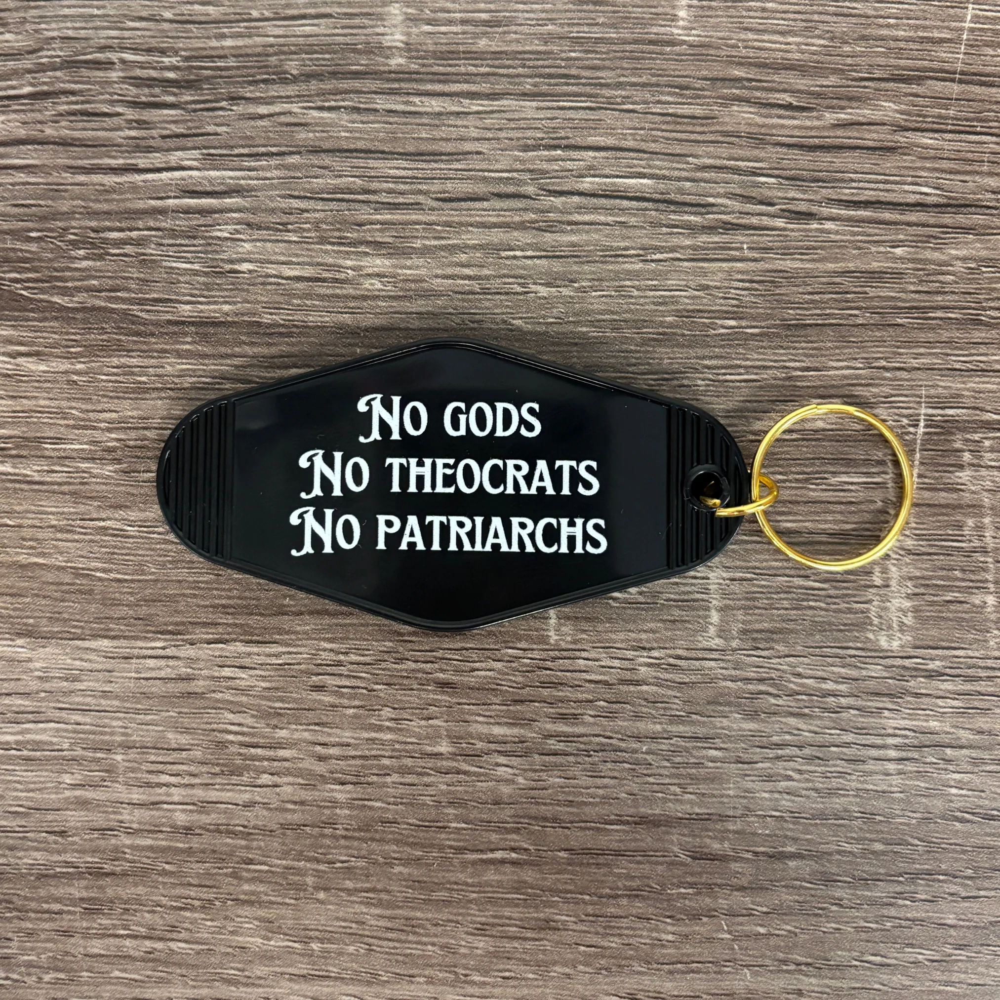 No Gods No Theocrats No Patriarchs Motel Style Keychain in Black - Image 5