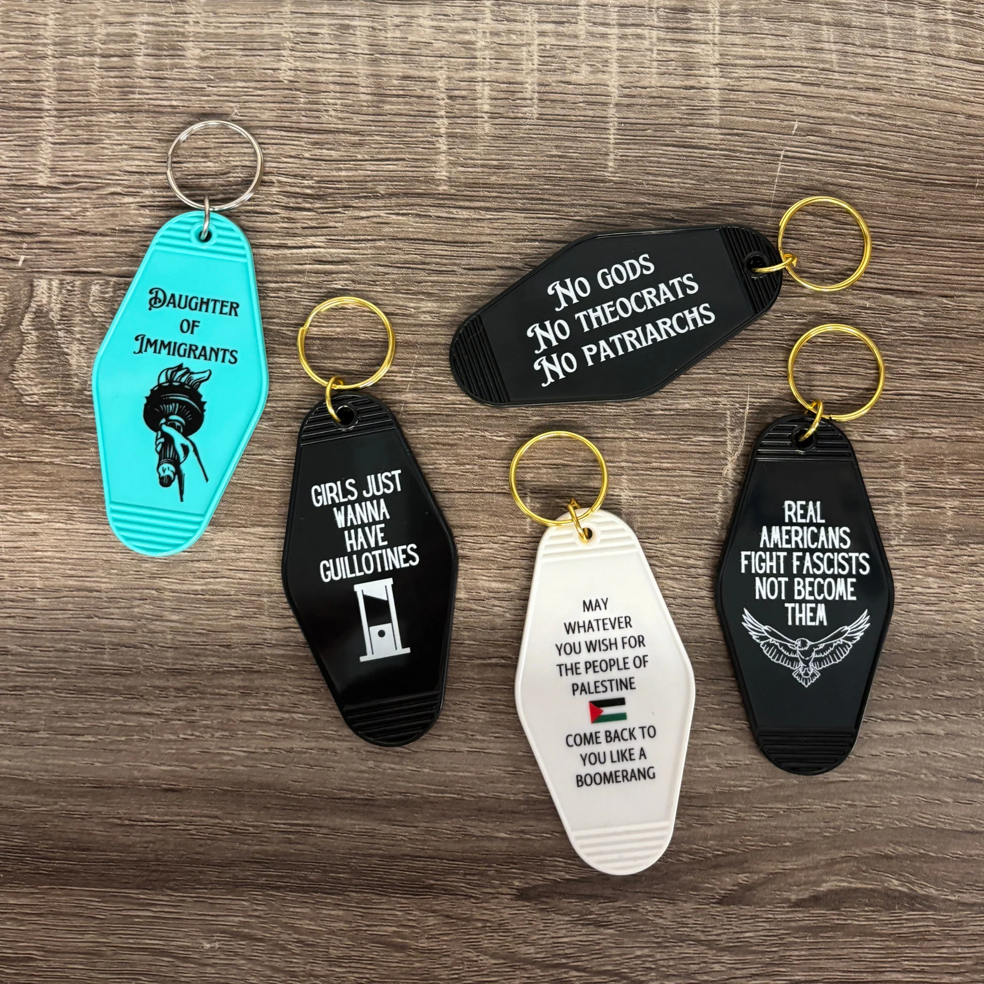 No Gods No Theocrats No Patriarchs Motel Style Keychain in Black - Image 7