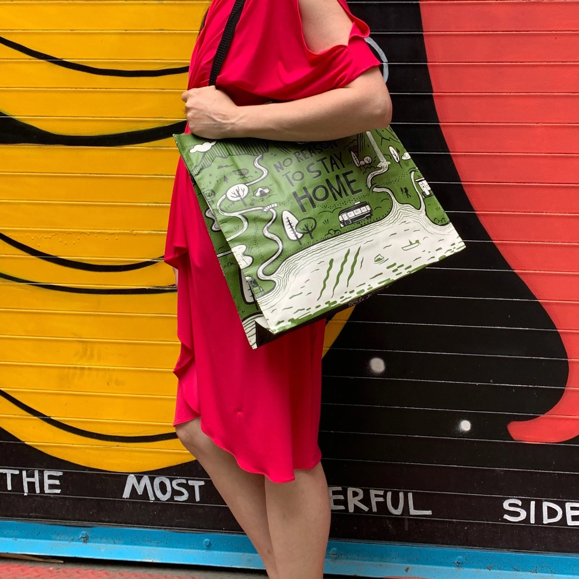 No Reason To Stay Home Market Tote Bag | Daily Shopping Storage Bag | 15.50" x 15.25" x 6" - Image 2