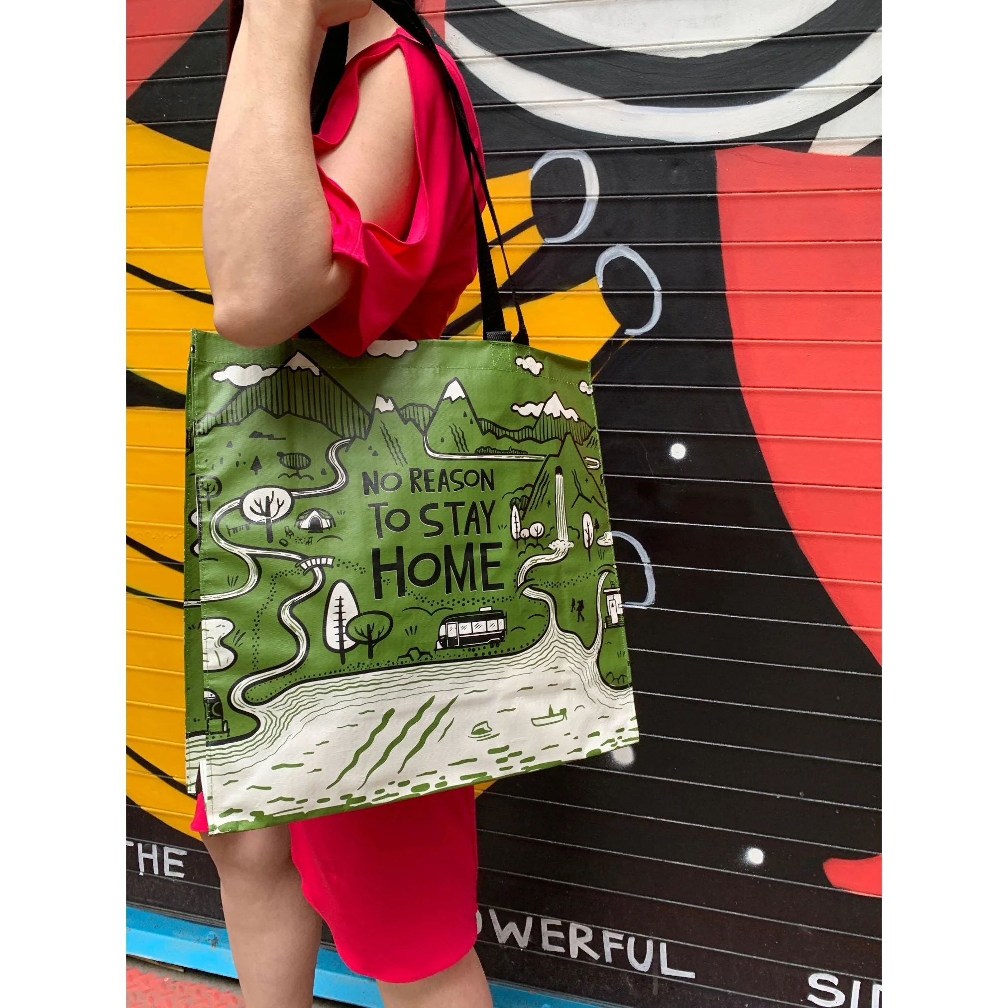 No Reason To Stay Home Market Tote Bag | Daily Shopping Storage Bag | 15.50" x 15.25" x 6" - Image 3