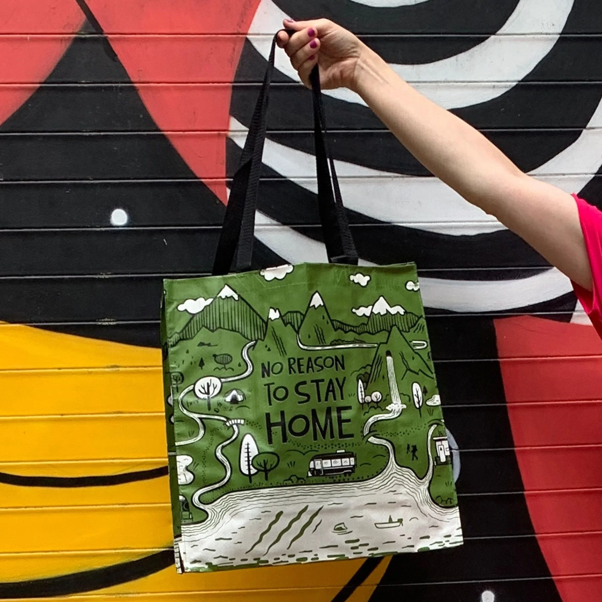 No Reason To Stay Home Market Tote Bag | Daily Shopping Storage Bag | 15.50" x 15.25" x 6" - Image 5