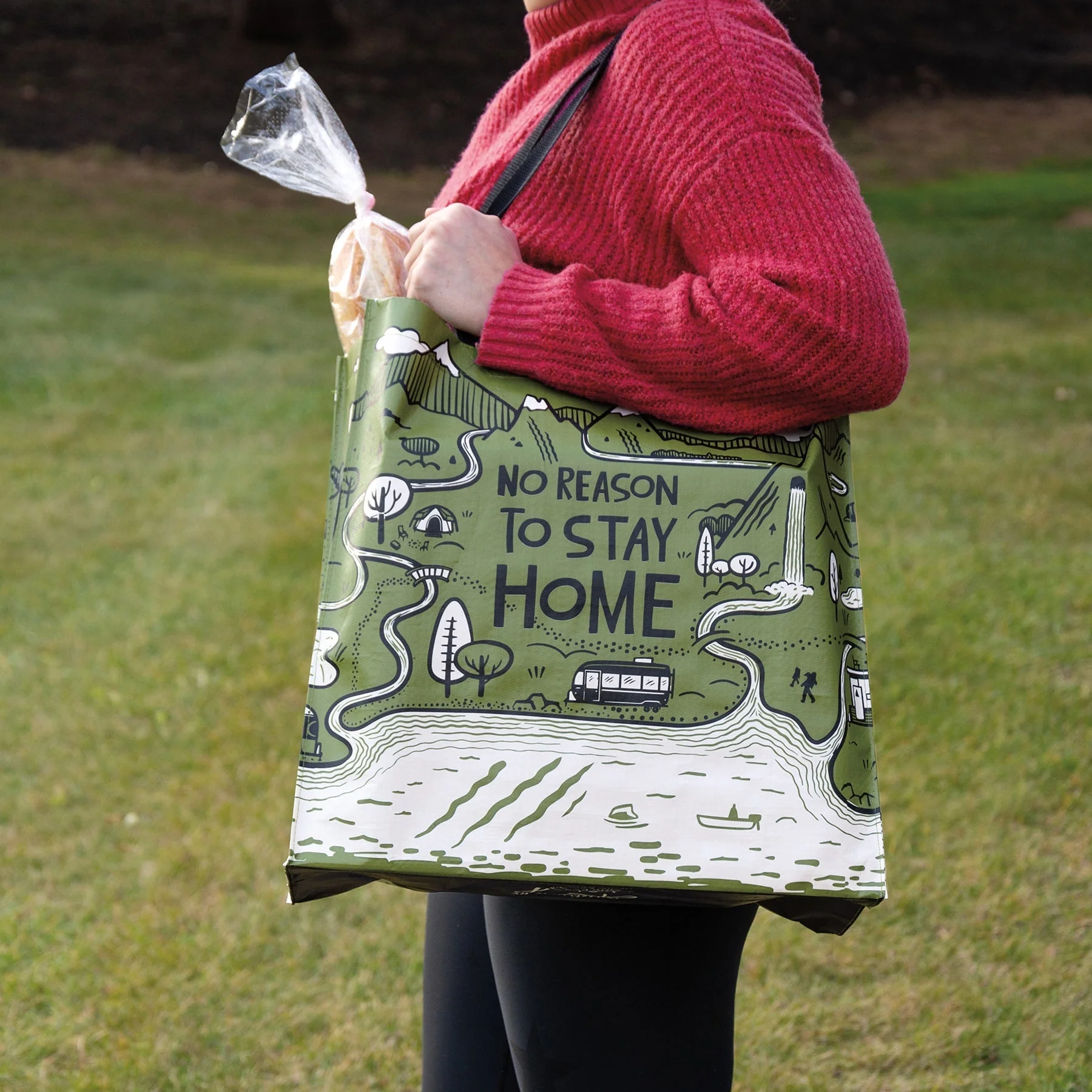 No Reason To Stay Home Market Tote Bag | Daily Shopping Storage Bag | 15.50" x 15.25" x 6" - Image 6
